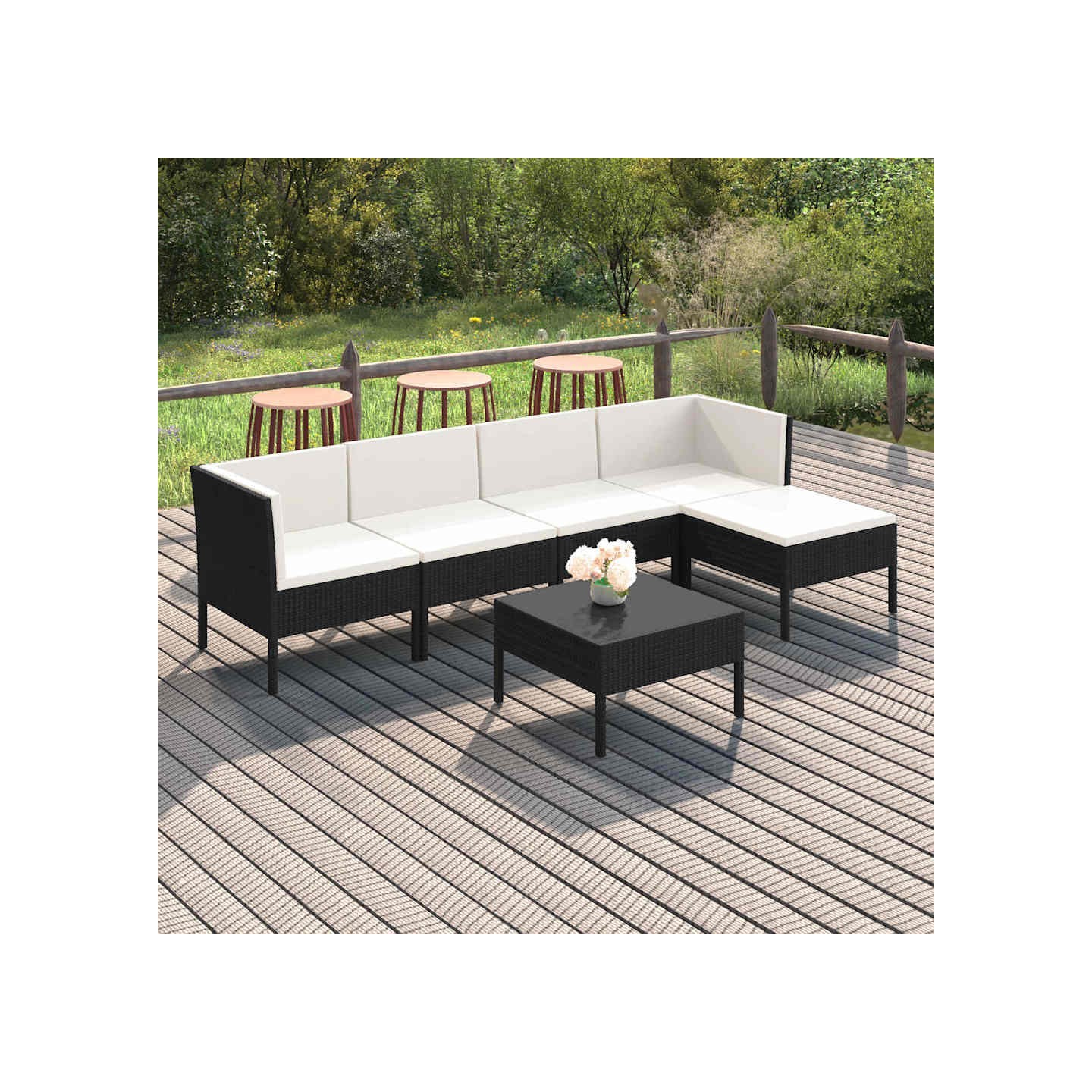 Salon de jardin 6 pcs avec coussins résine tressée noir