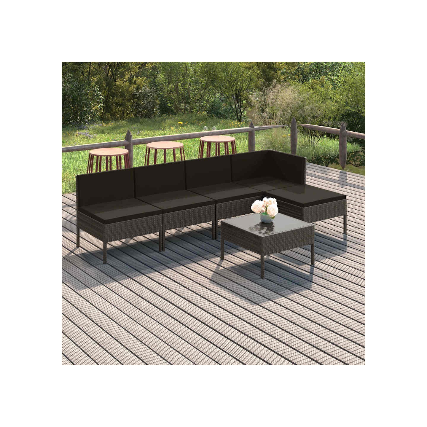 Salon de jardin 6 pcs avec coussins résine tressée gris