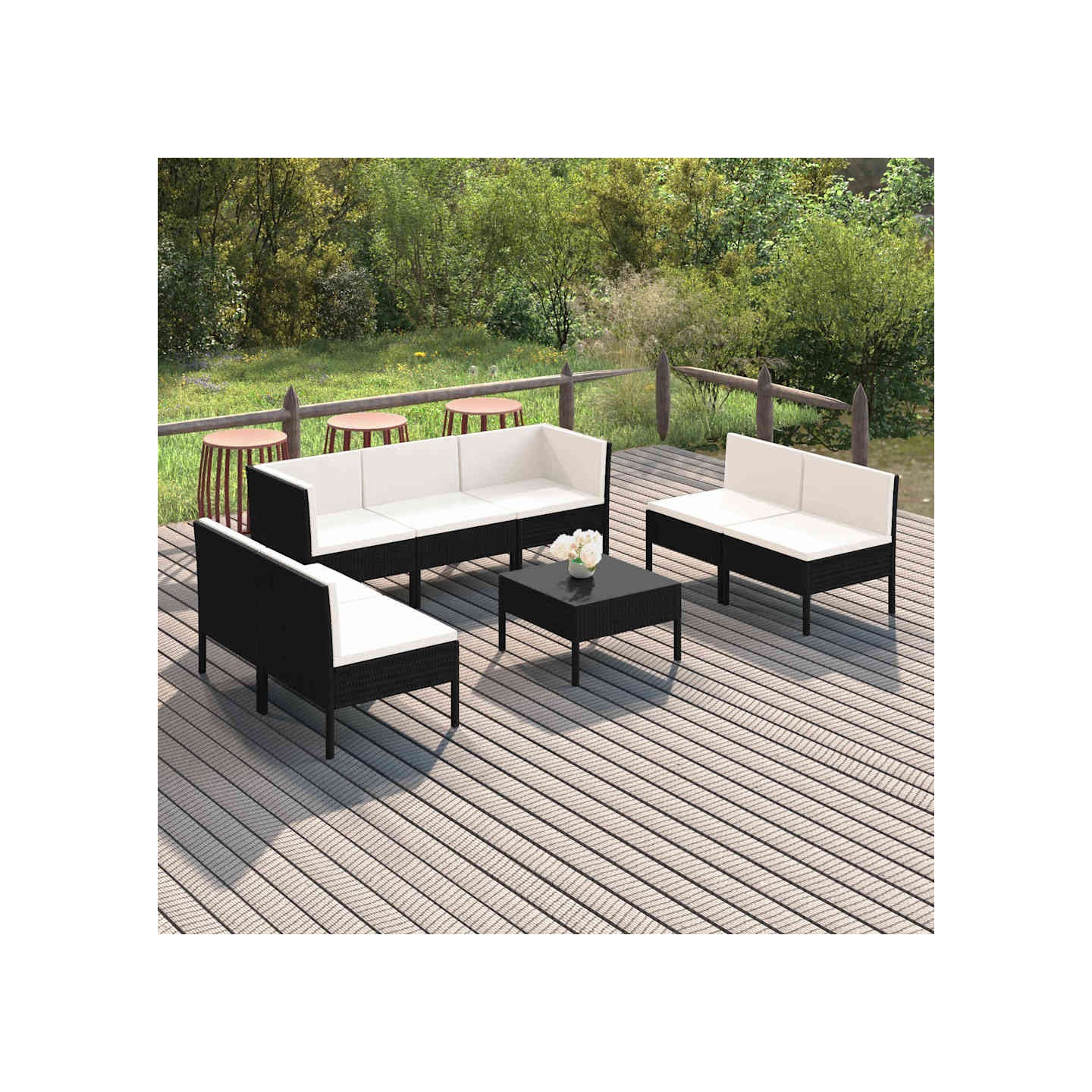 Salon de jardin 8 pcs avec coussins résine tressée noir