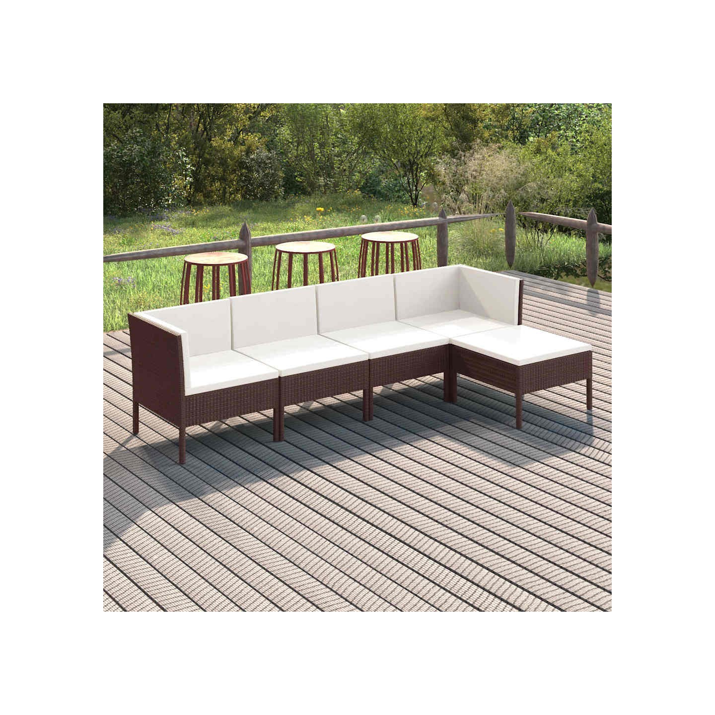 Salon de jardin 5 pcs avec coussins résine tressée marron