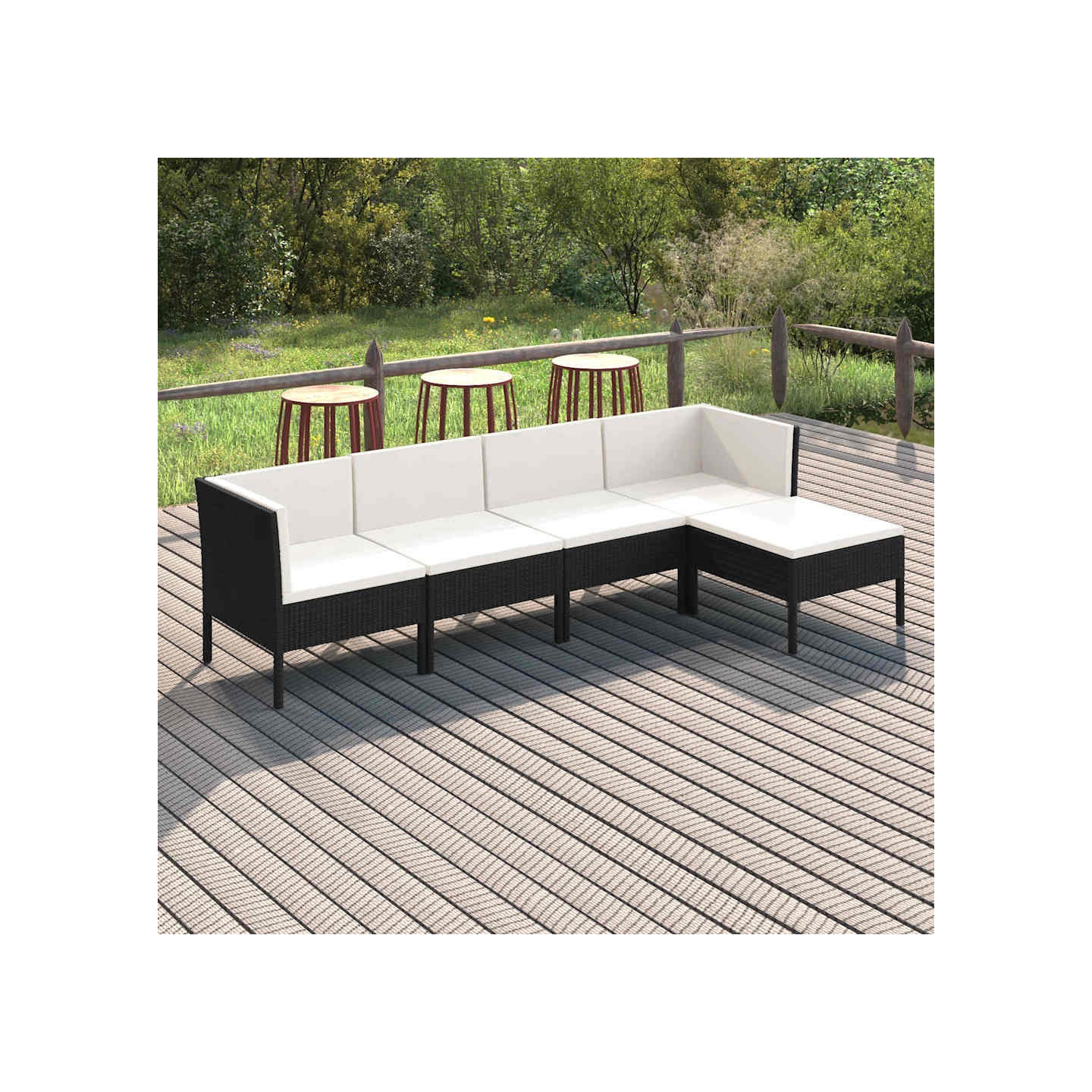 Salon de jardin 5 pcs avec coussins résine tressée noir