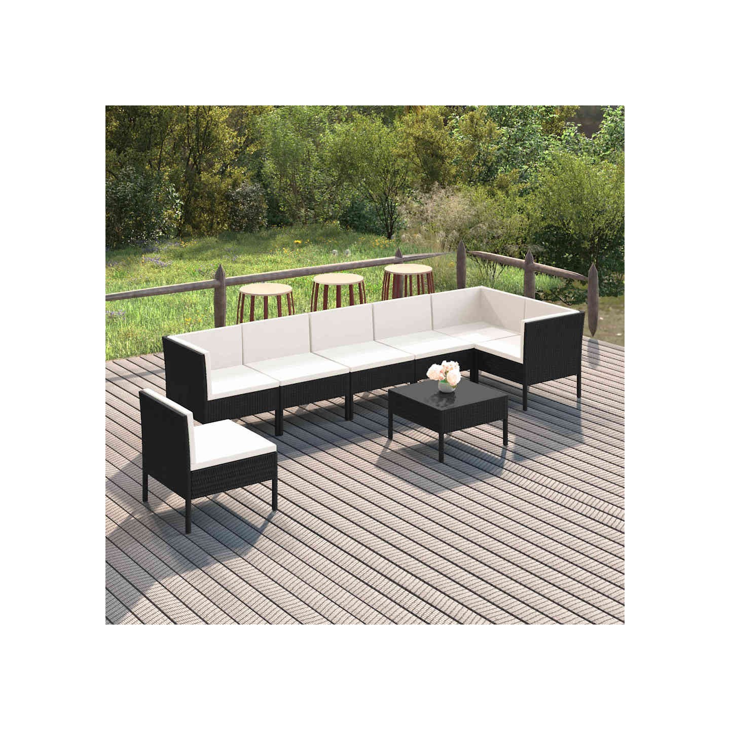 Salon de jardin 8 pcs avec coussins résine tressée noir