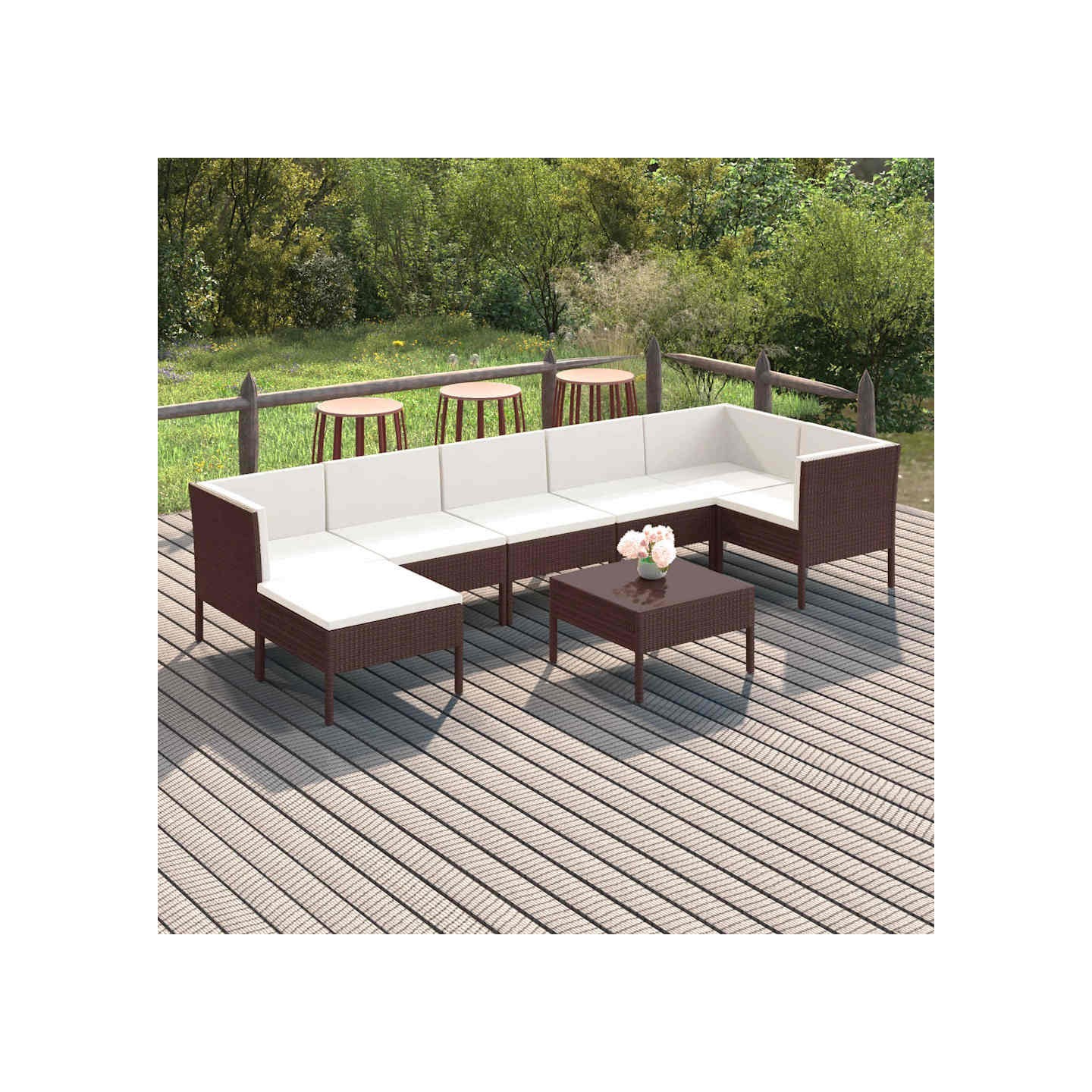 Salon de jardin 8 pcs avec coussins résine tressée marron