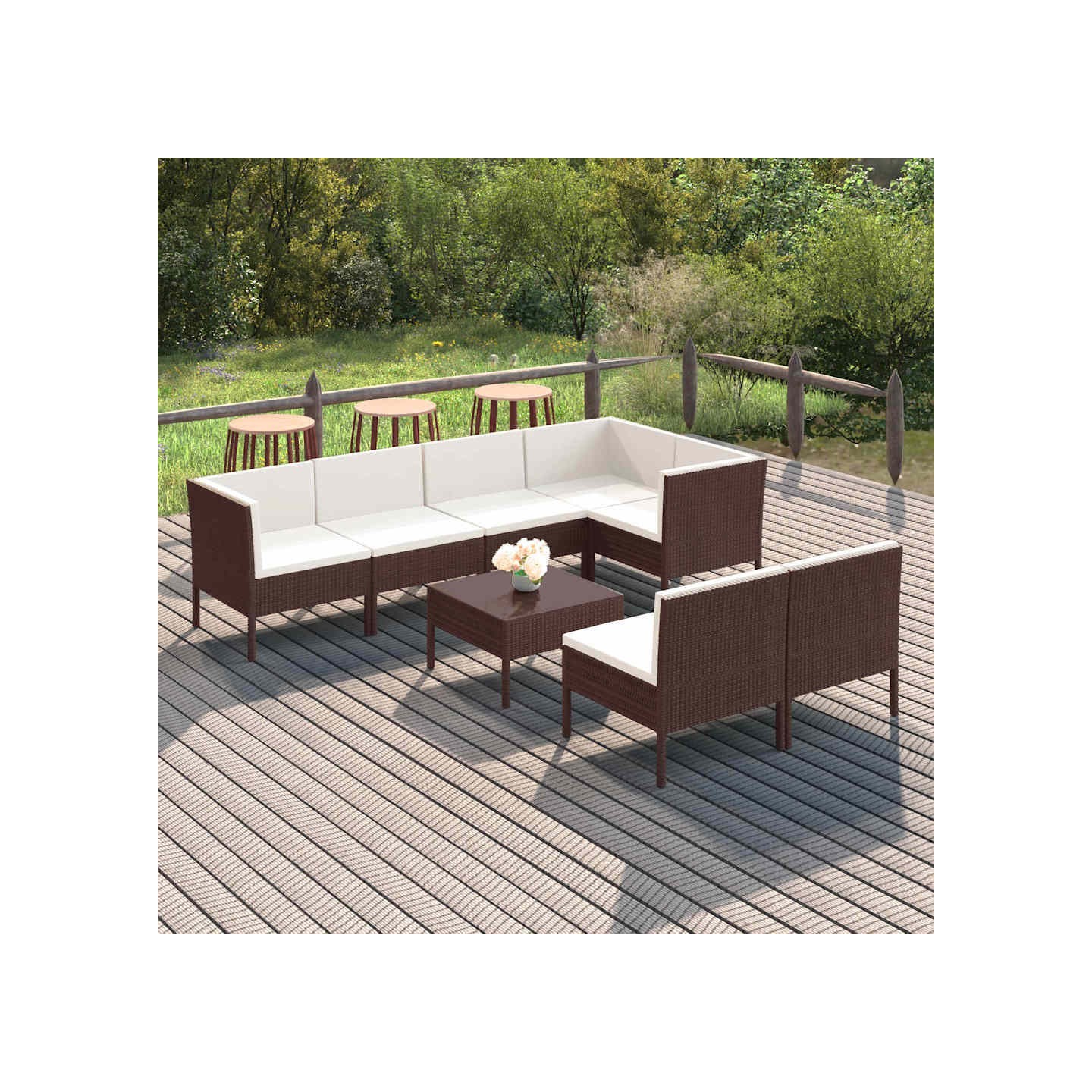 Salon de jardin 8 pcs avec coussins résine tressée marron