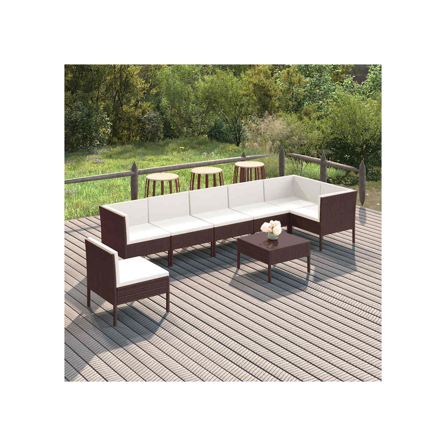Salon de jardin 8 pcs avec coussins résine tressée marron