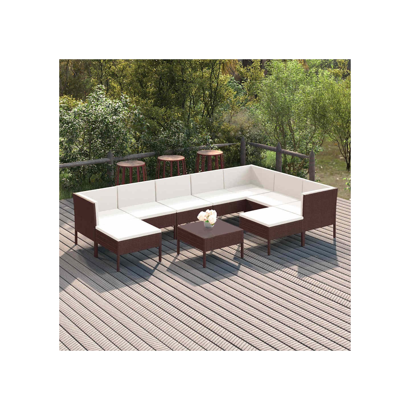 Salon de jardin 10 pcs avec coussins Résine tressée Marron