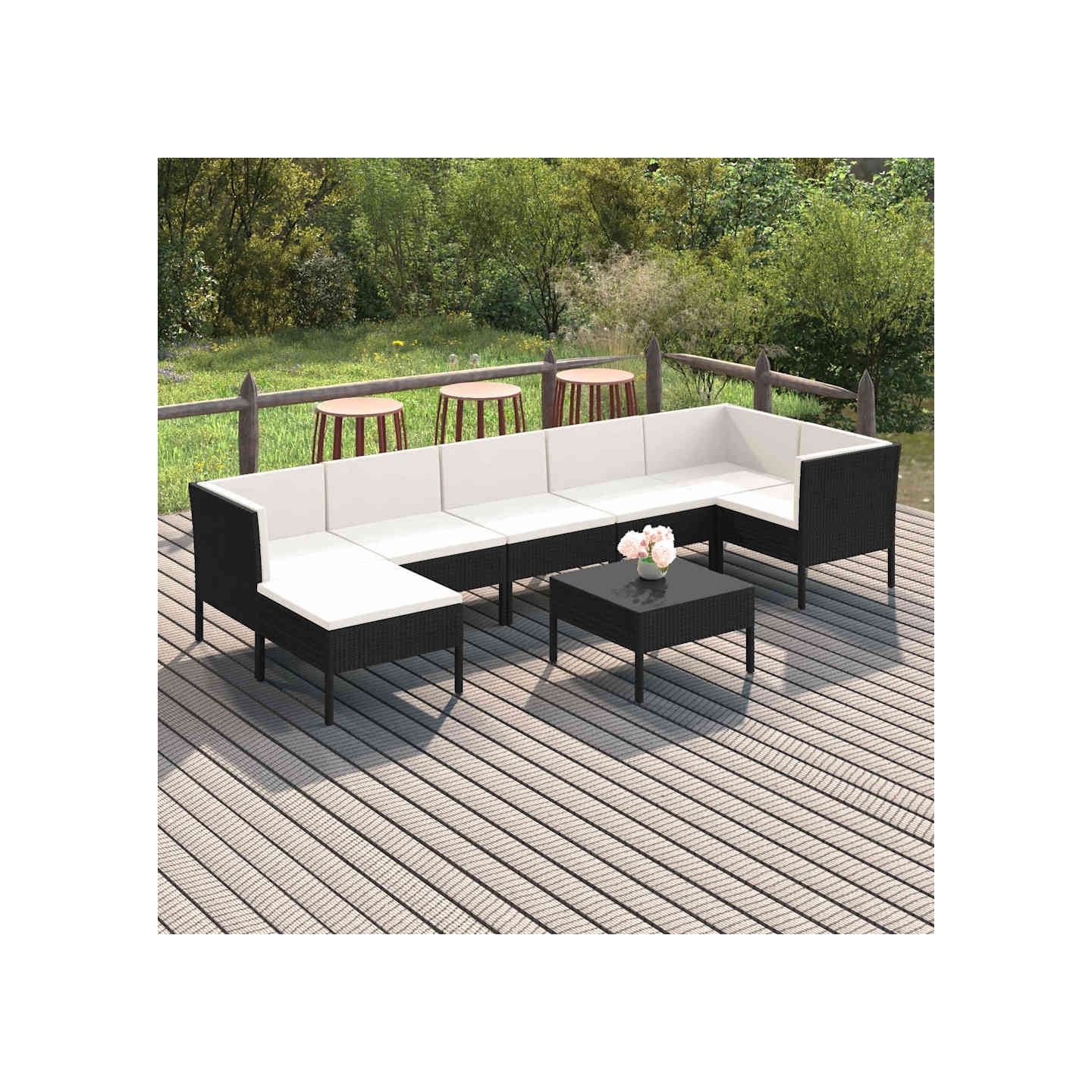 Salon de jardin 8 pcs avec coussins résine tressée noir