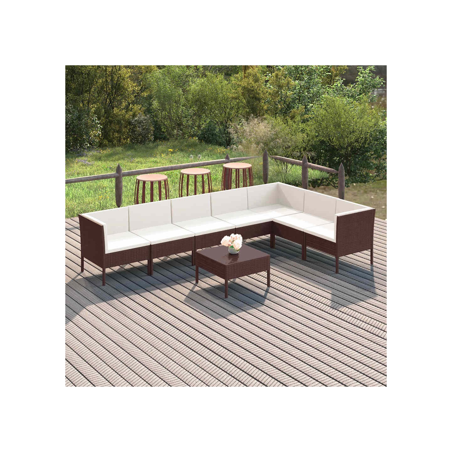 Salon de jardin 8 pcs avec coussins résine tressée marron