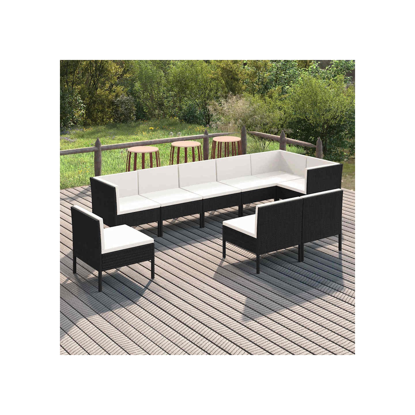 Salon de jardin 9 pcs avec coussins Résine tressée Noir