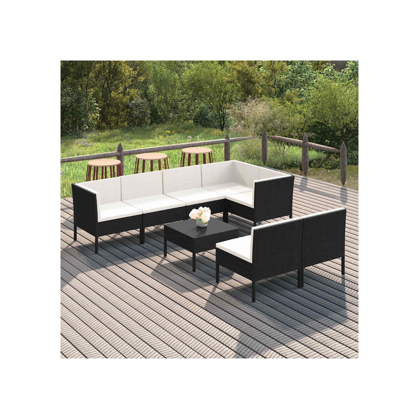 Salon de jardin 8 pcs avec coussins résine tressée noir