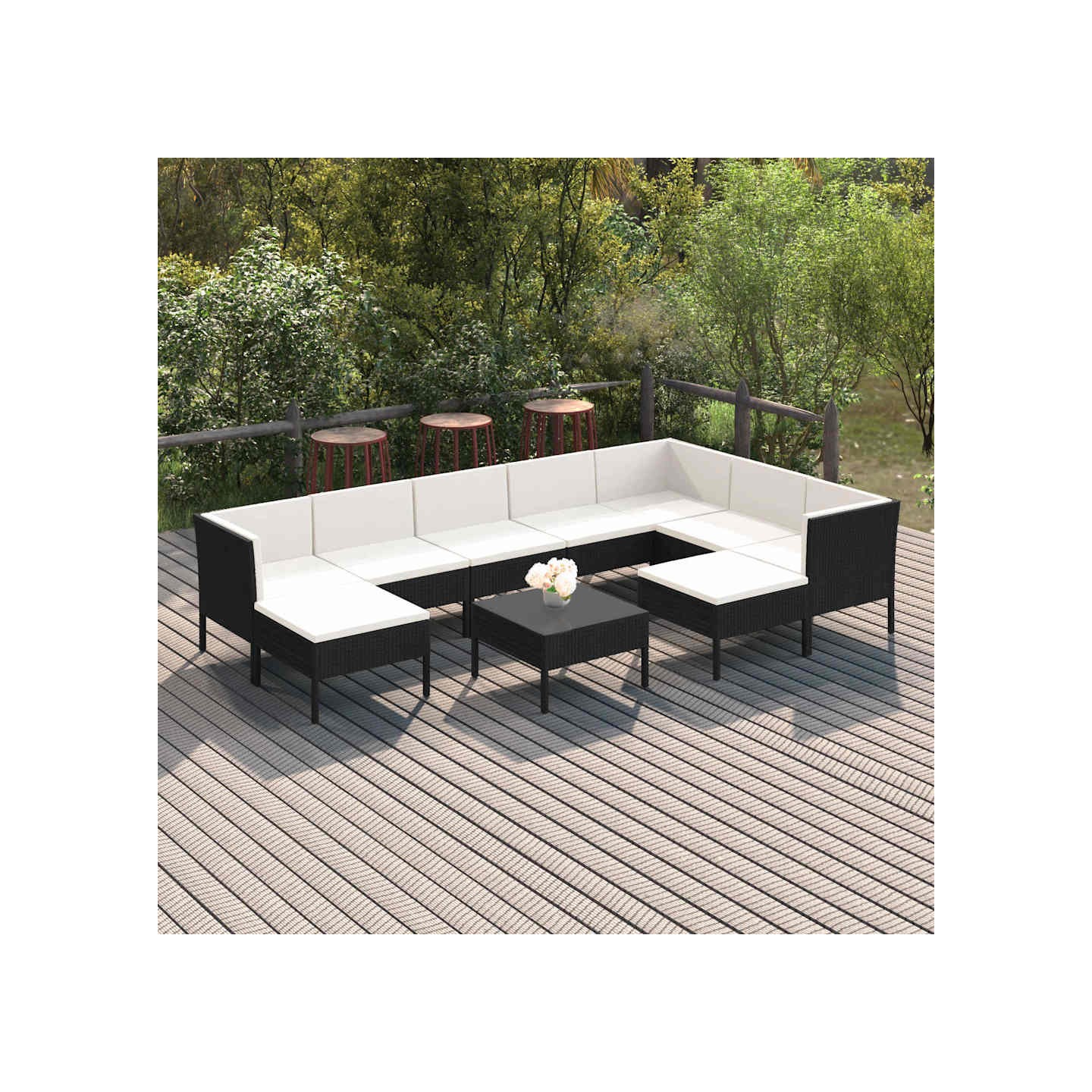 Salon de jardin 10 pcs avec coussins Résine tressée Noir