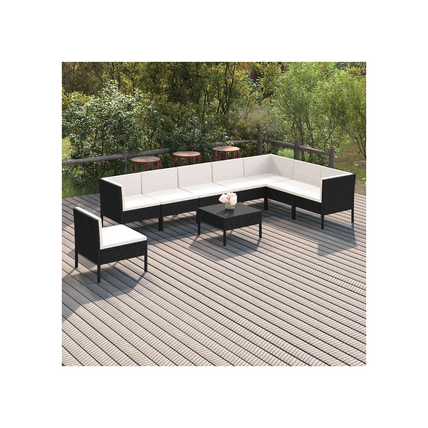 Salon de jardin 9 pcs avec coussins Résine tressée Noir