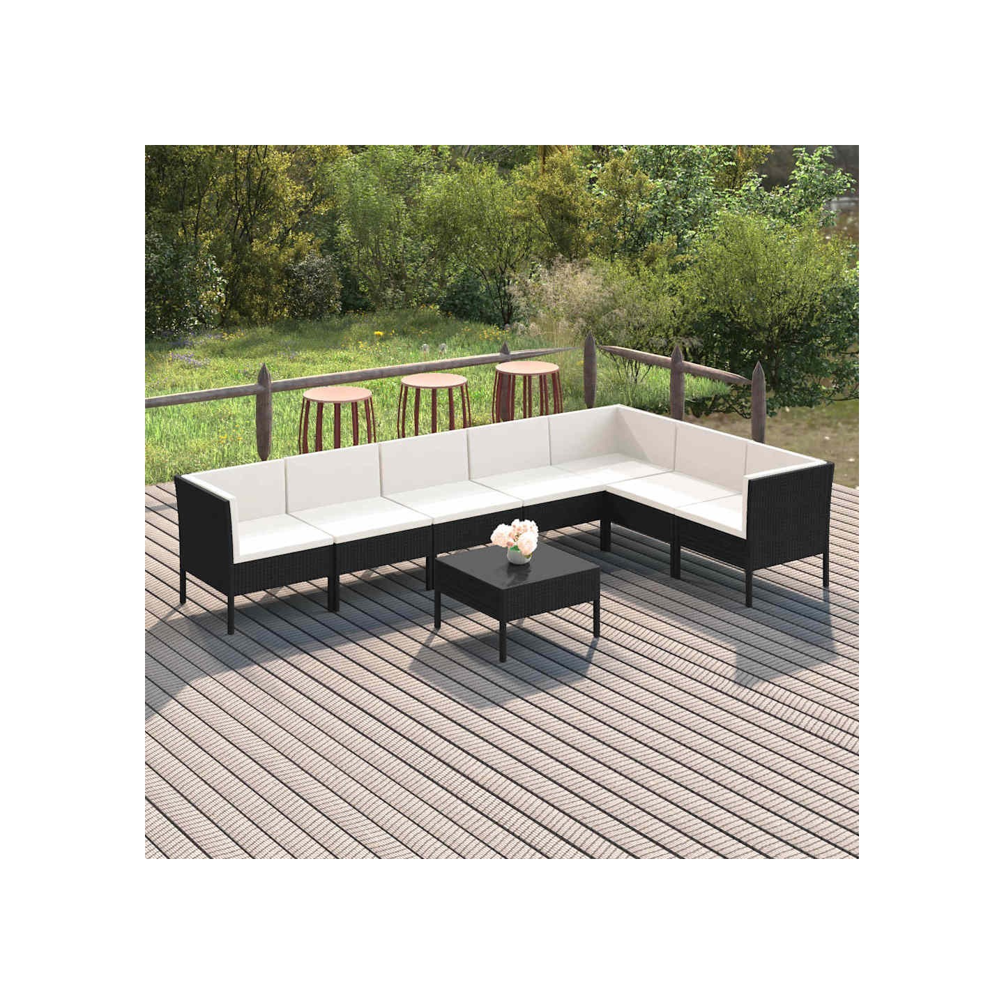 Salon de jardin 8 pcs avec coussins résine tressée noir