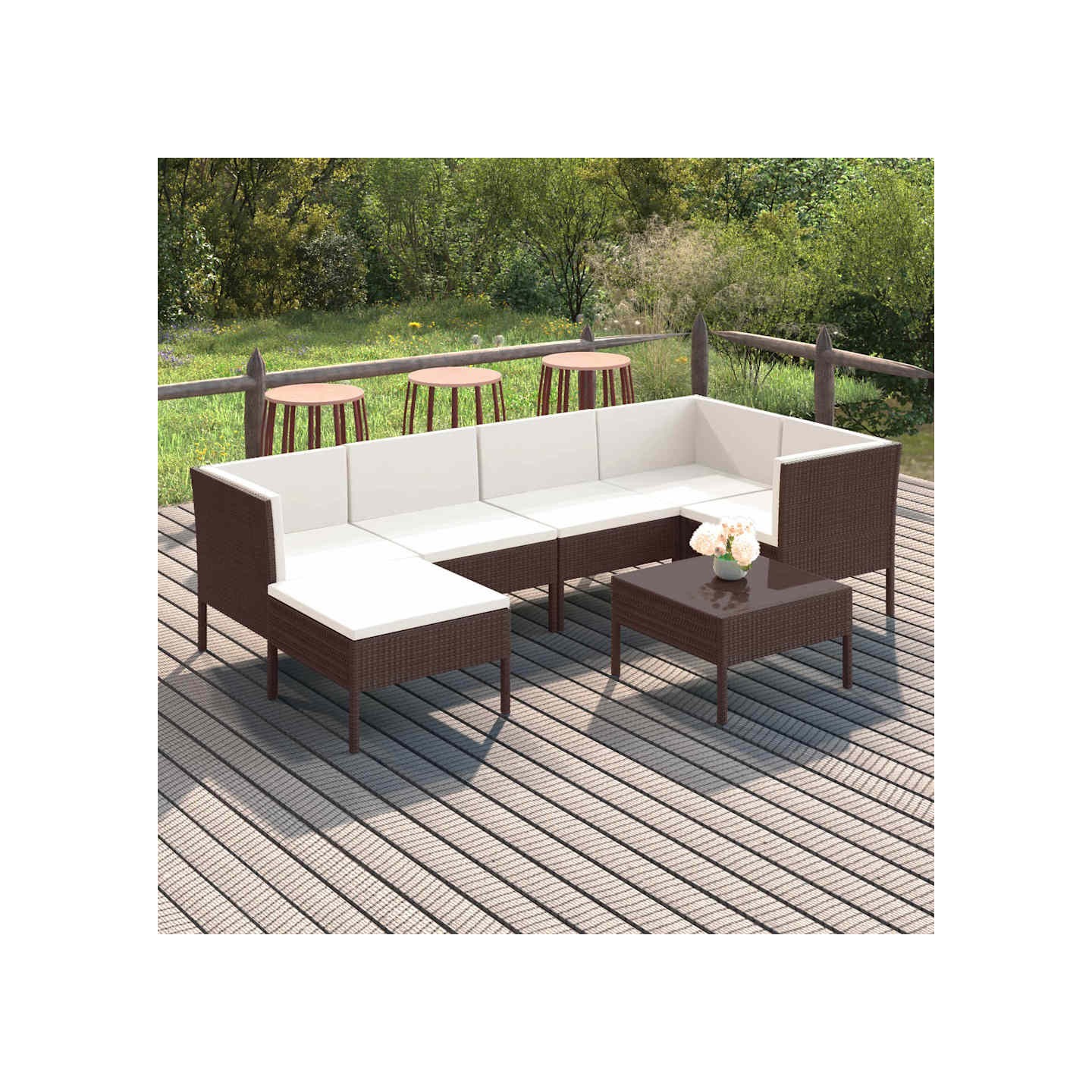 Salon de jardin 7 pcs avec coussins Résine tressée Marron