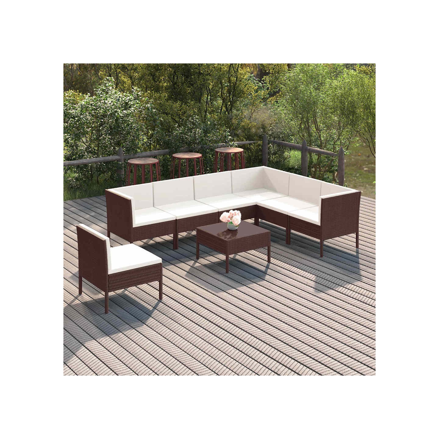 Salon de jardin 8 pcs avec coussins résine tressée marron