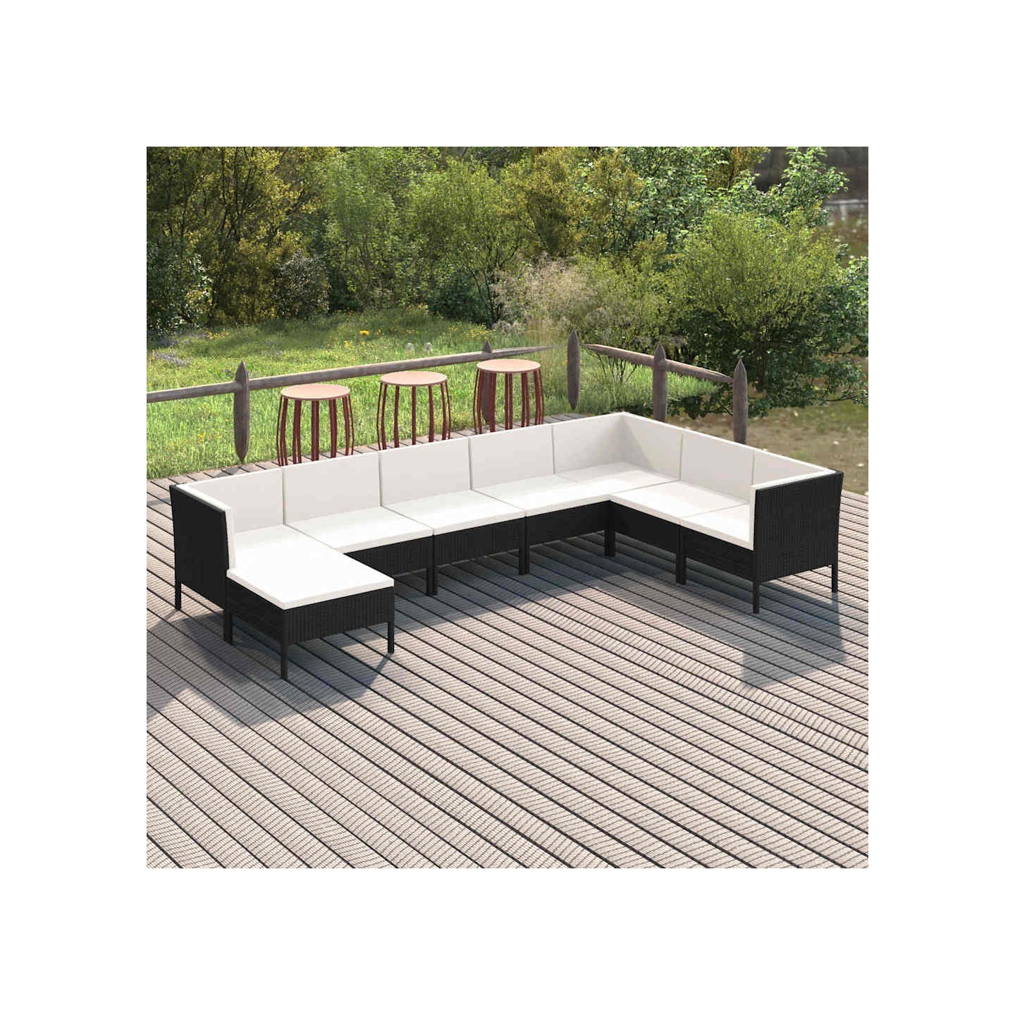 Salon de jardin 8 pcs avec coussins résine tressée noir