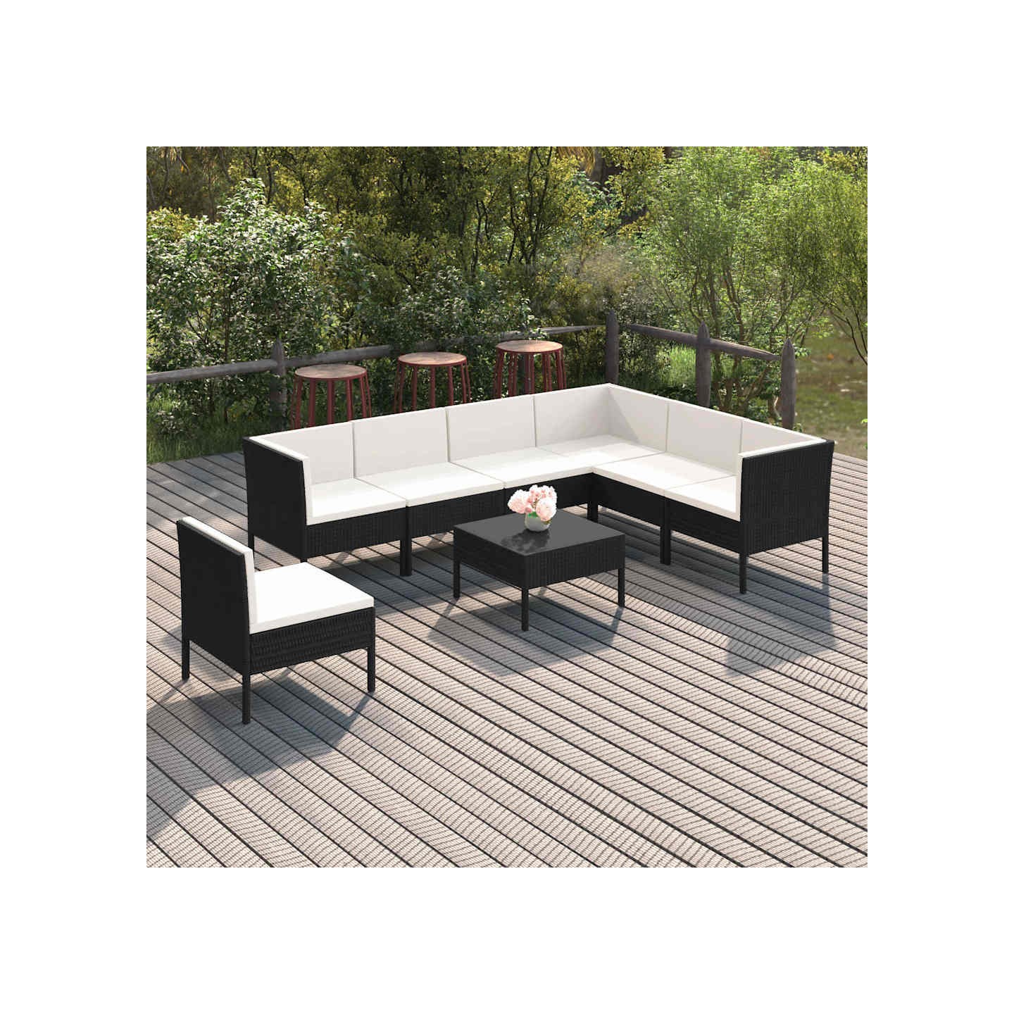 Salon de jardin 8 pcs avec coussins résine tressée noir
