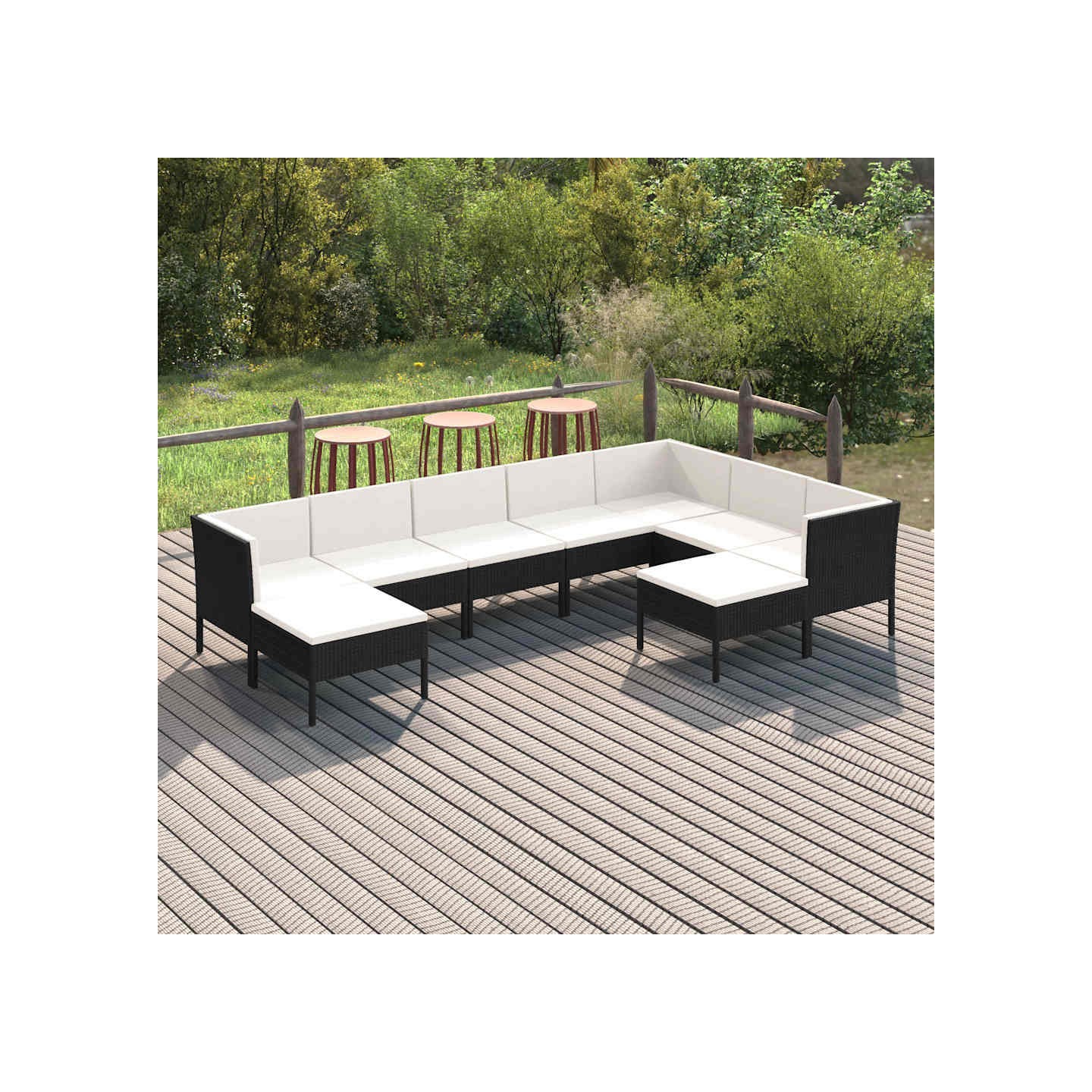 Salon de jardin 9 pcs avec coussins Résine tressée Noir