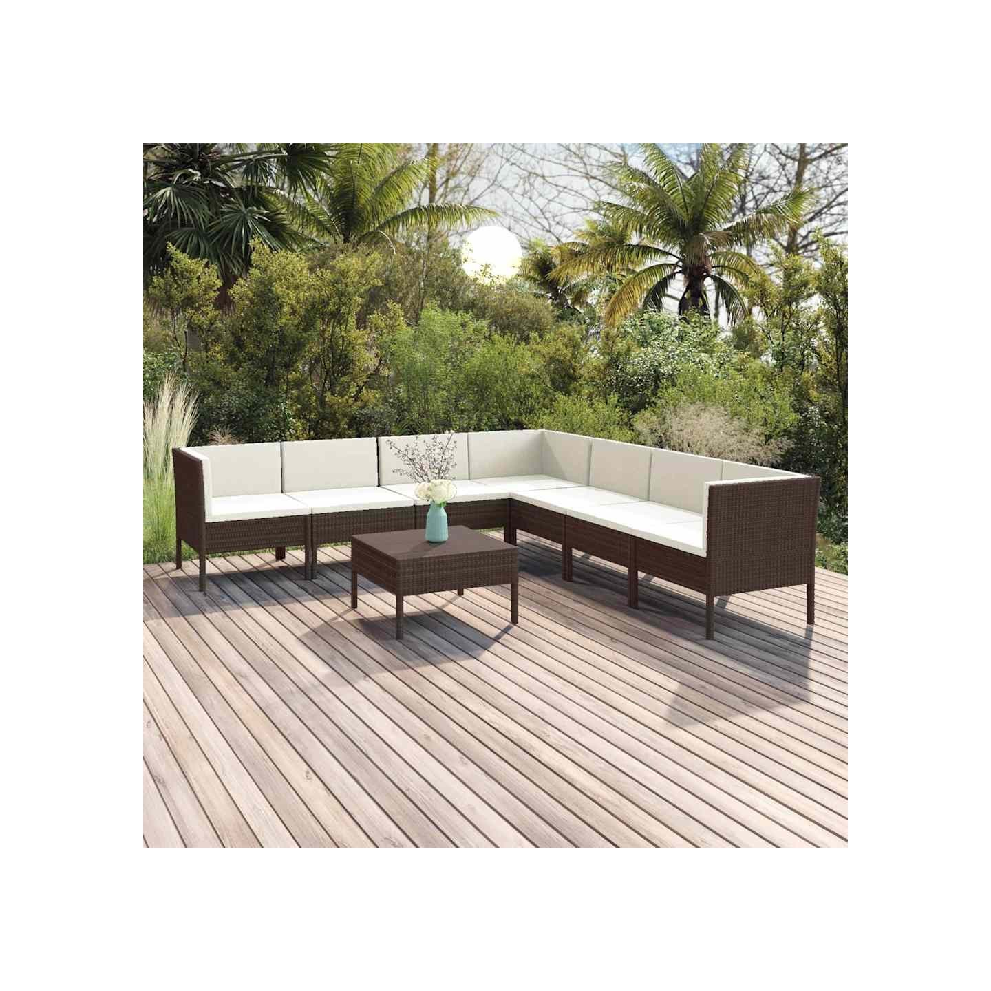 Salon de jardin 8 pcs avec coussins résine tressée marron