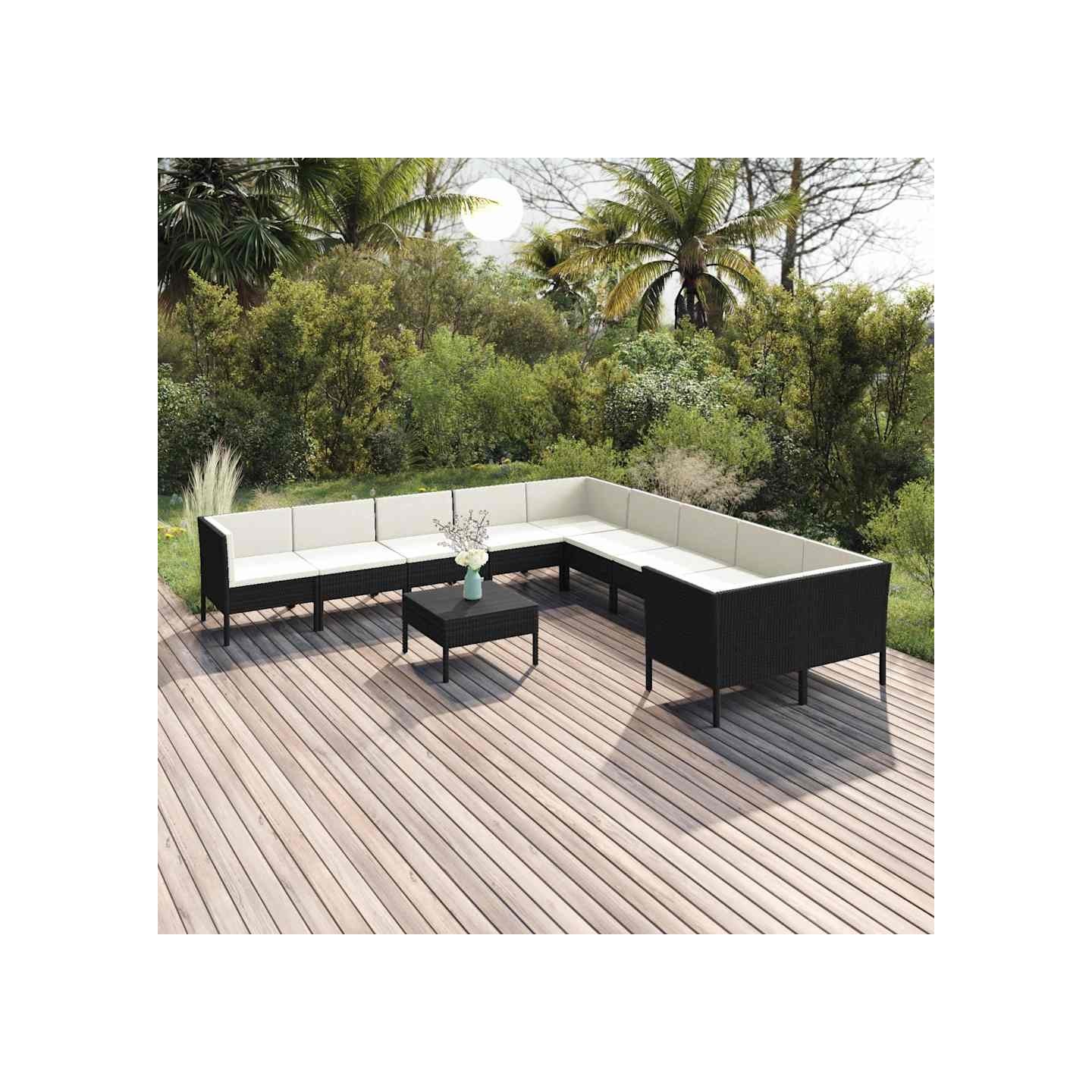 Salon de jardin 11 pcs avec coussins Résine tressée Noir
