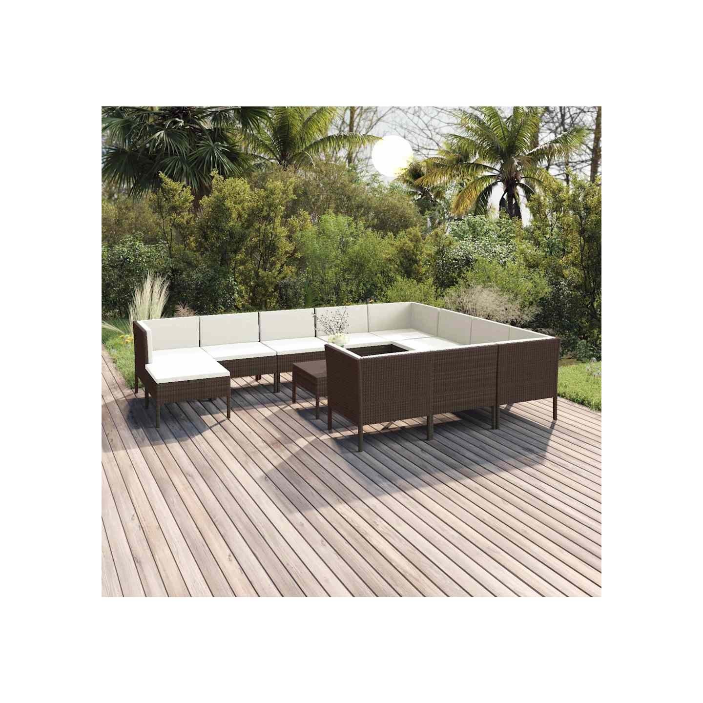 Salon de jardin 12 pcs avec coussins Résine tressée Marron