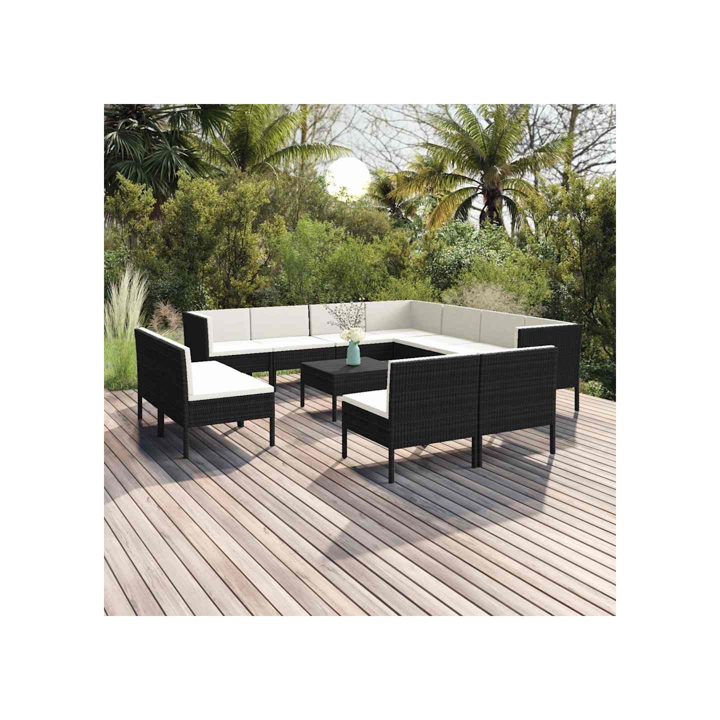 Salon de jardin 12 pcs avec coussins résine tressée noir