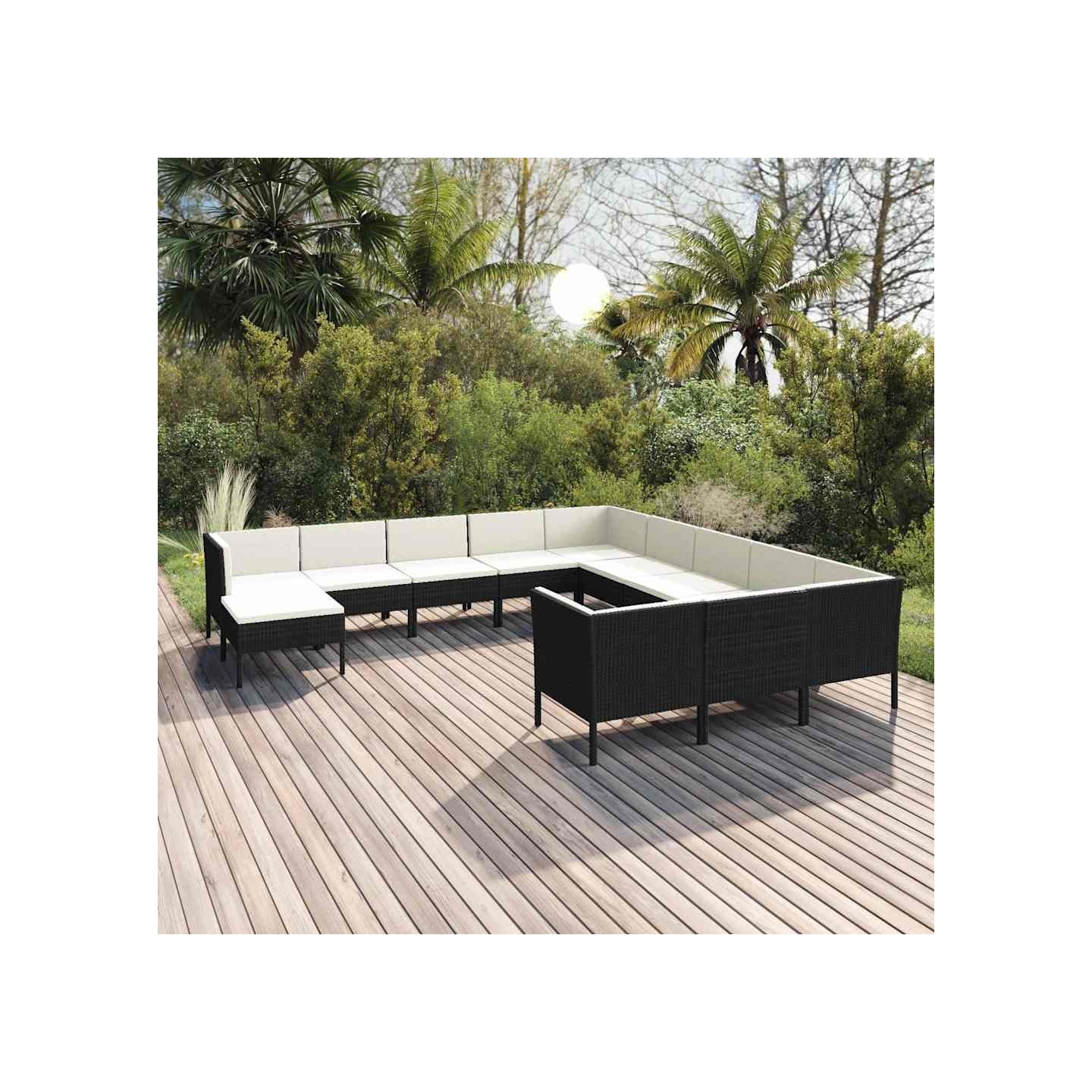 Salon de jardin 12 pcs avec coussins résine tressée noir