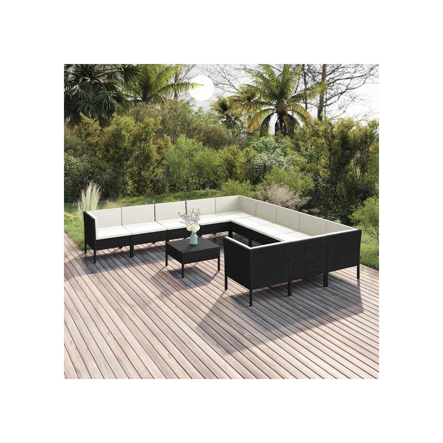 Salon de jardin 12 pcs avec coussins résine tressée noir