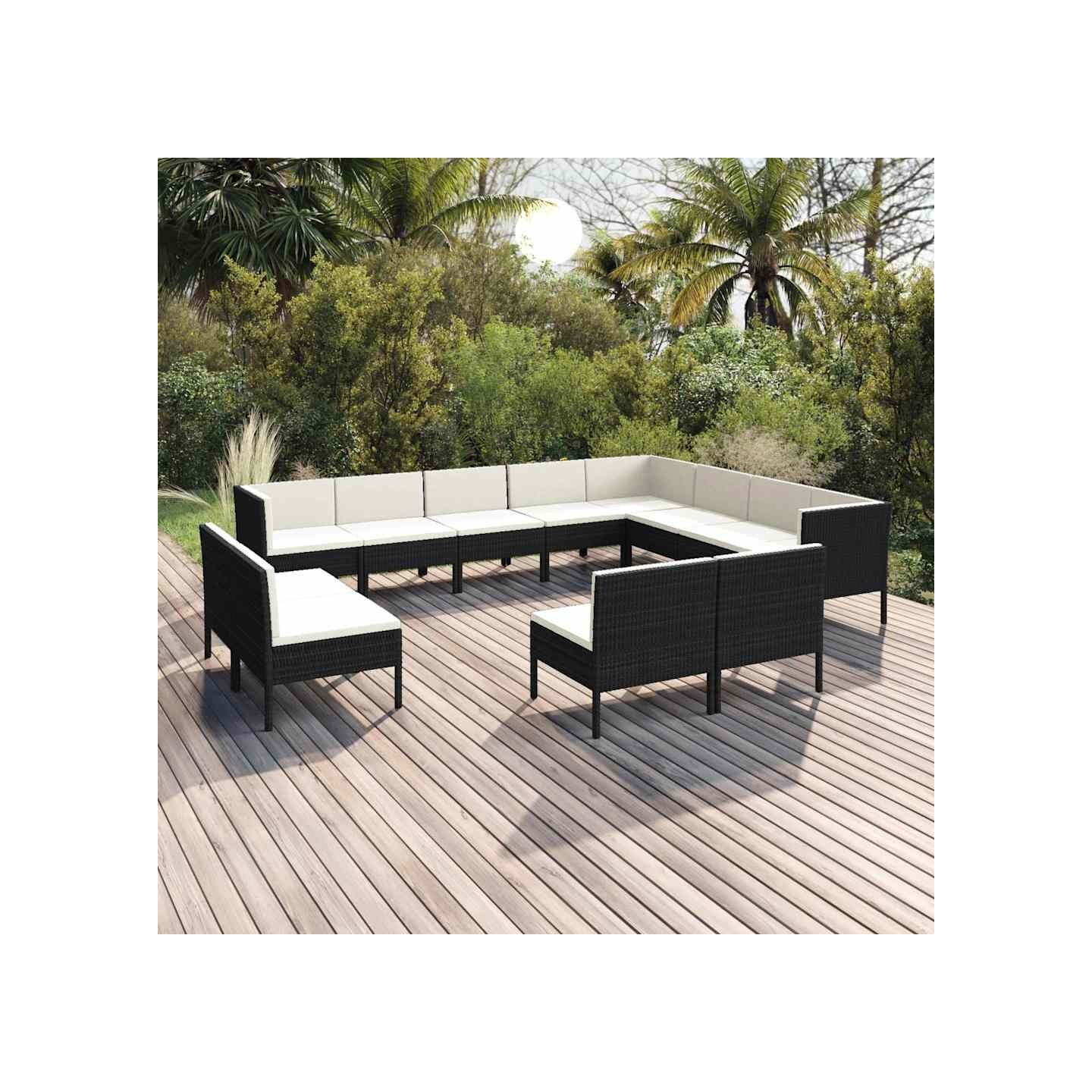 Salon de jardin 12 pcs avec coussins résine tressée noir