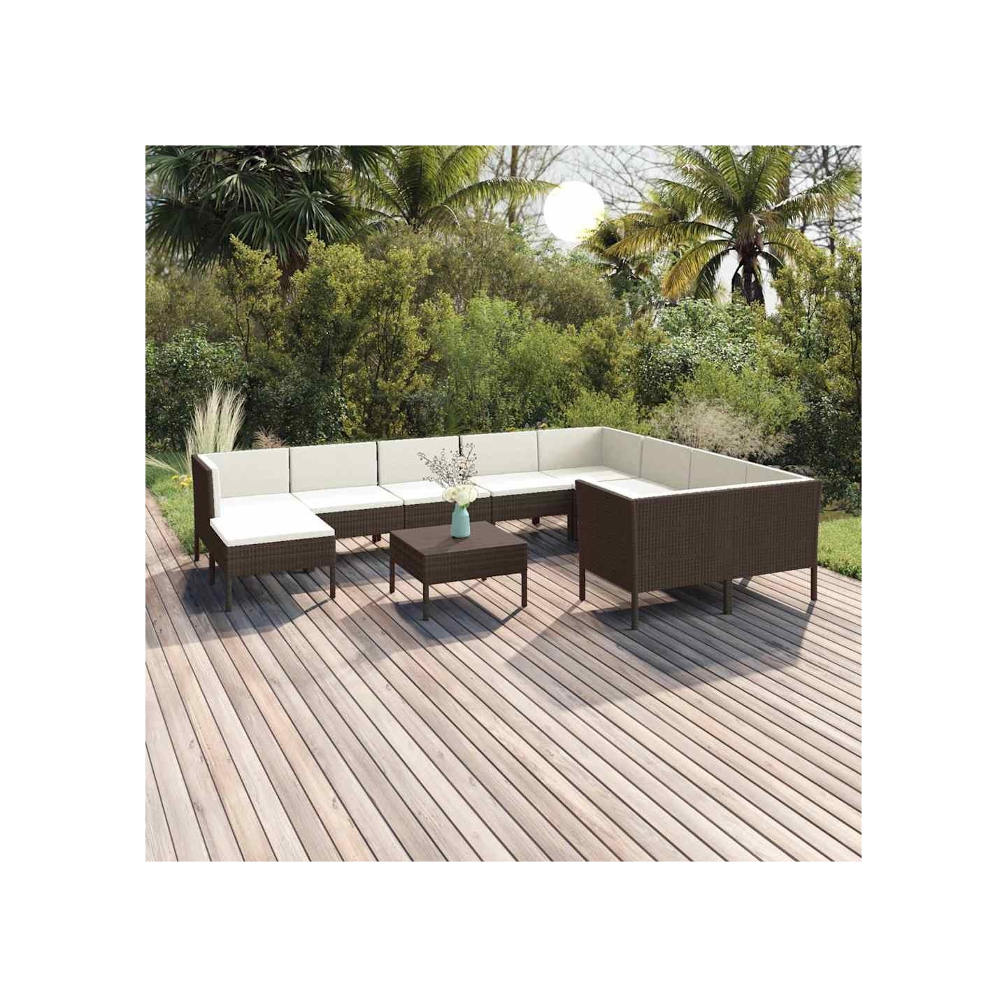 Salon de jardin 11 pcs avec coussins Résine tressée Marron