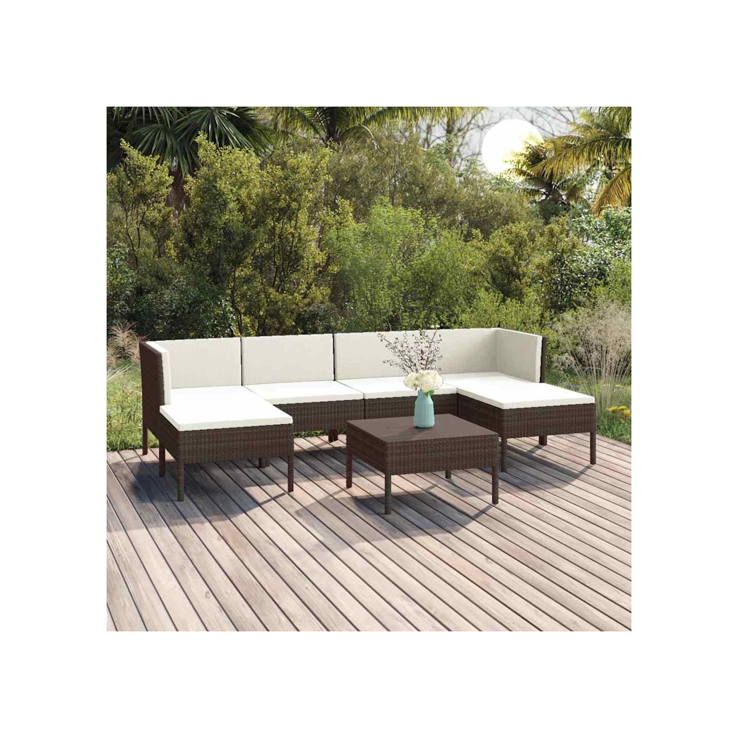 Salon de jardin 7 pcs avec coussins Résine tressée Marron