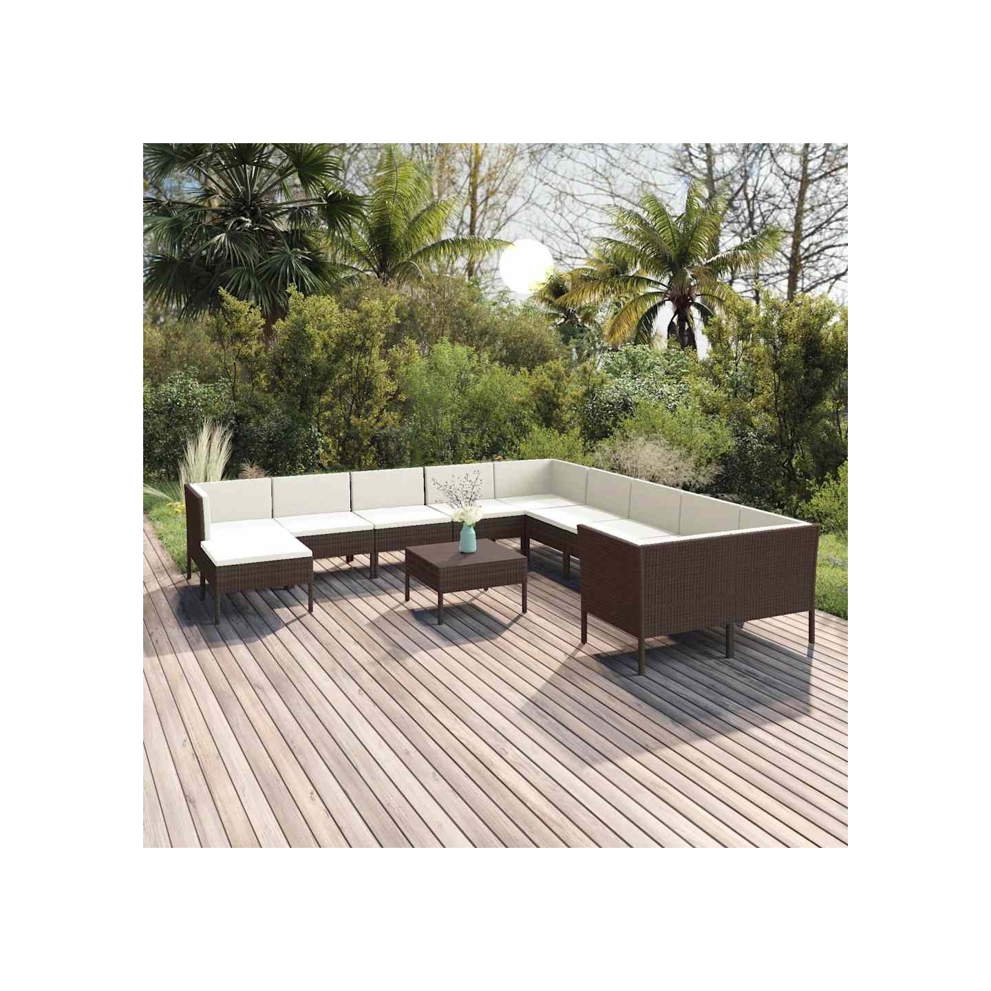 Salon de jardin 12 pcs avec coussins Résine tressée Marron