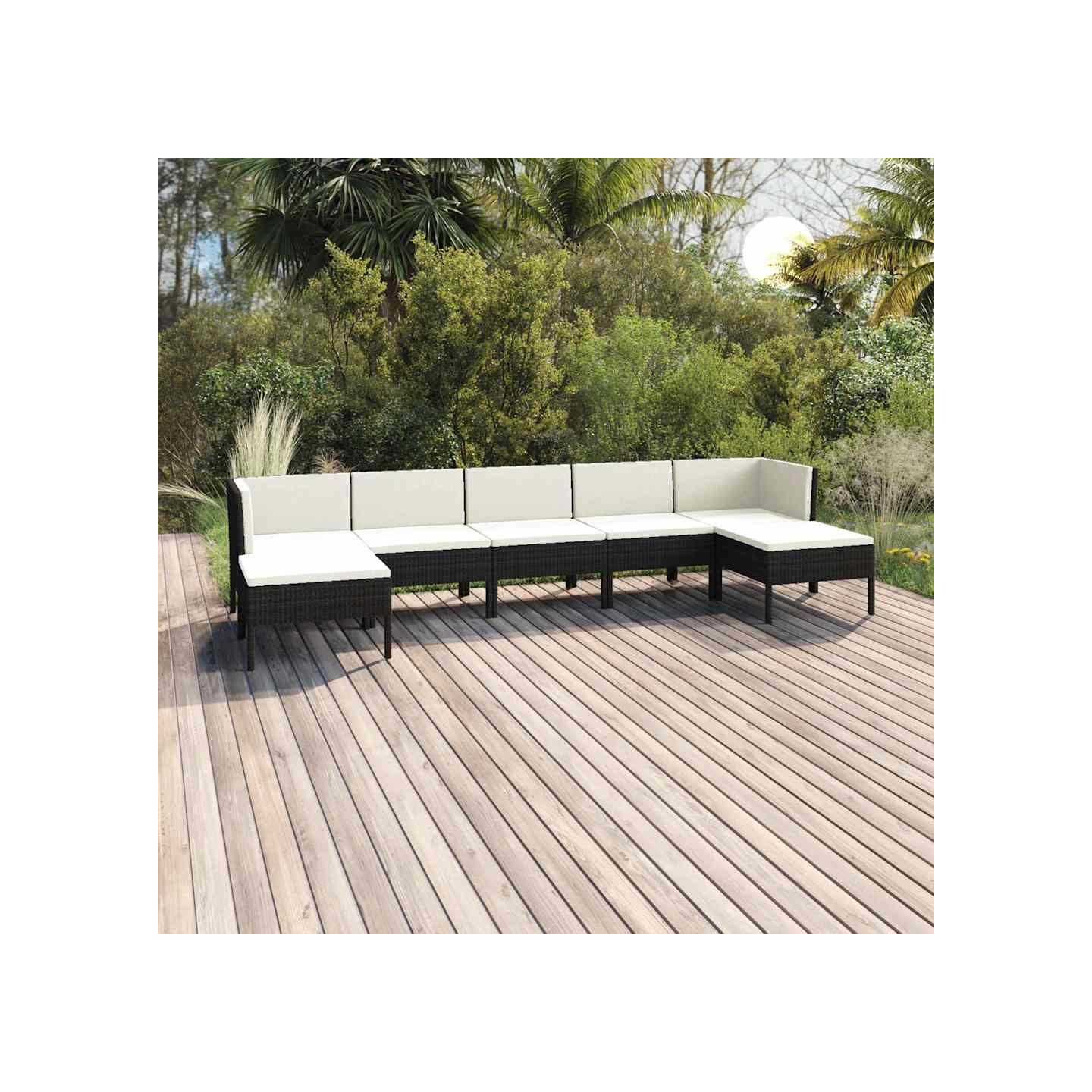 Salon de jardin 7 pcs avec coussins Résine tressée Noir