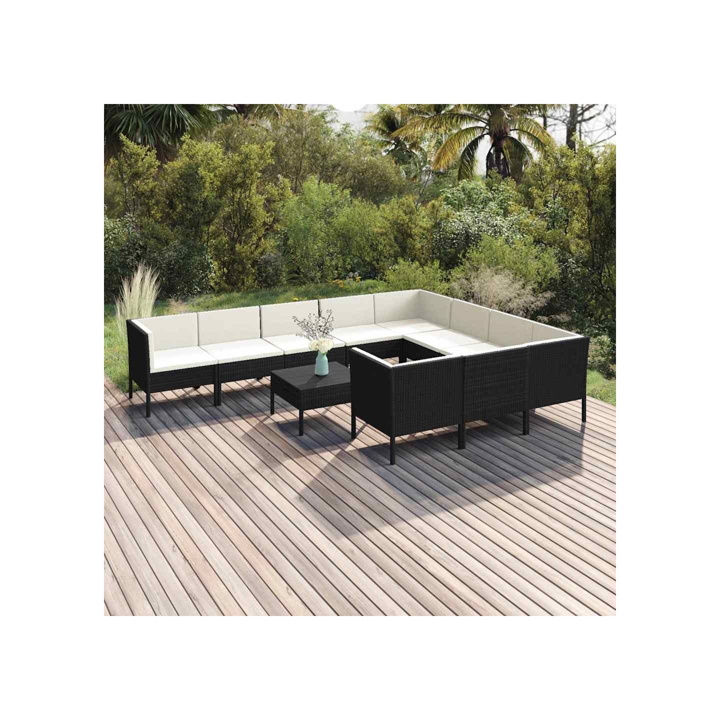 Salon de jardin 11 pcs avec coussins Résine tressée Noir