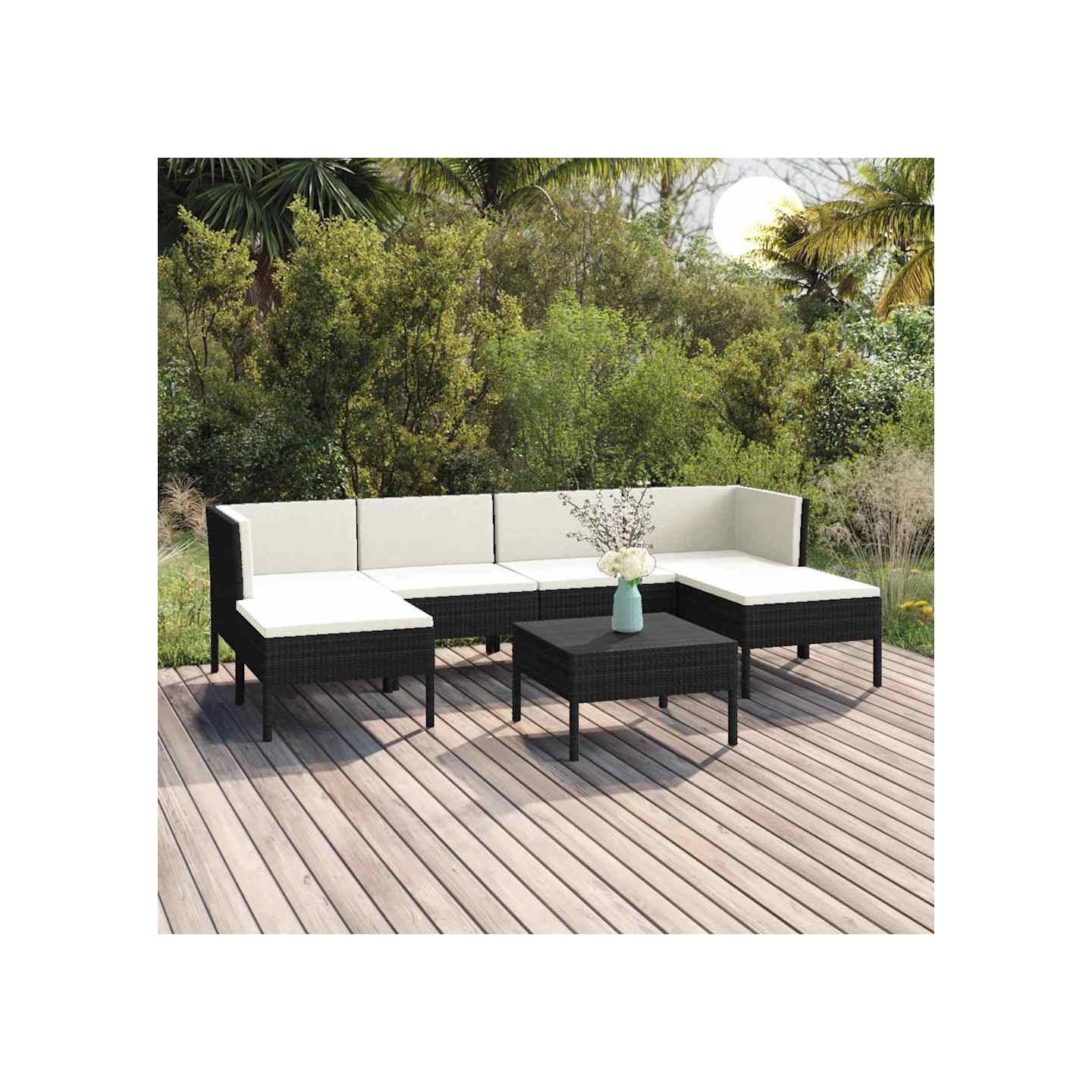 Salon de jardin 7 pcs avec coussins Résine tressée Noir