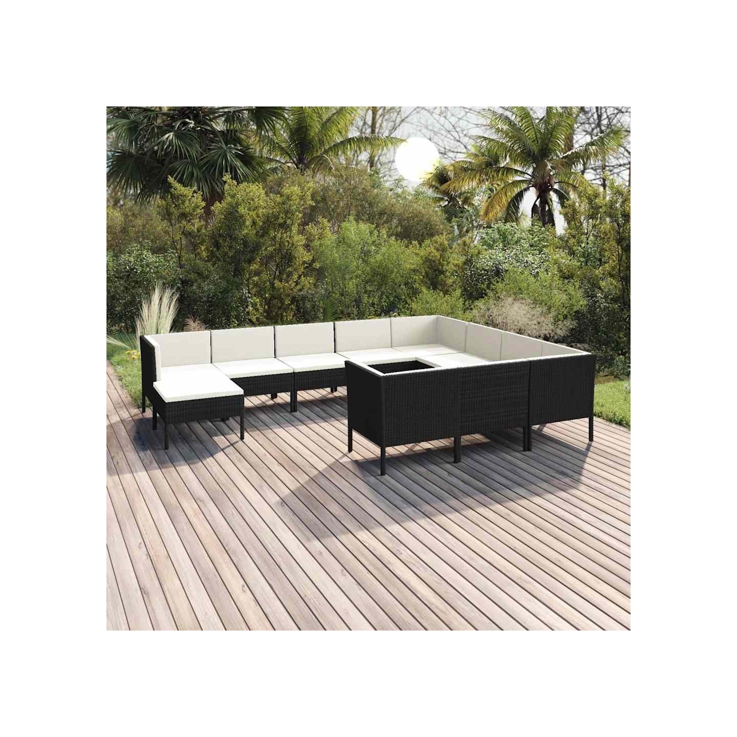Salon de jardin 11 pcs avec coussins Résine tressée Noir