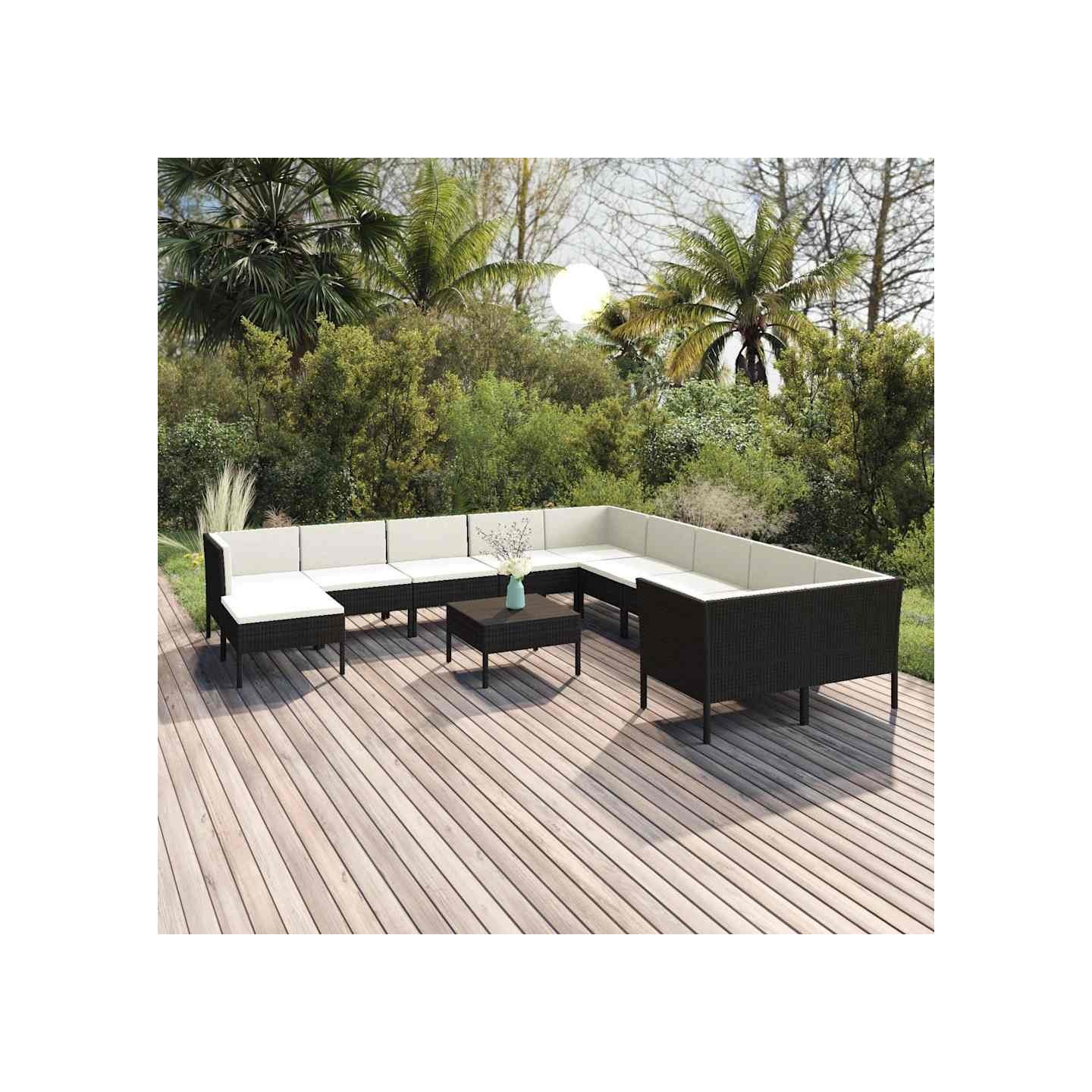 Salon de jardin 12 pcs avec coussins résine tressée noir