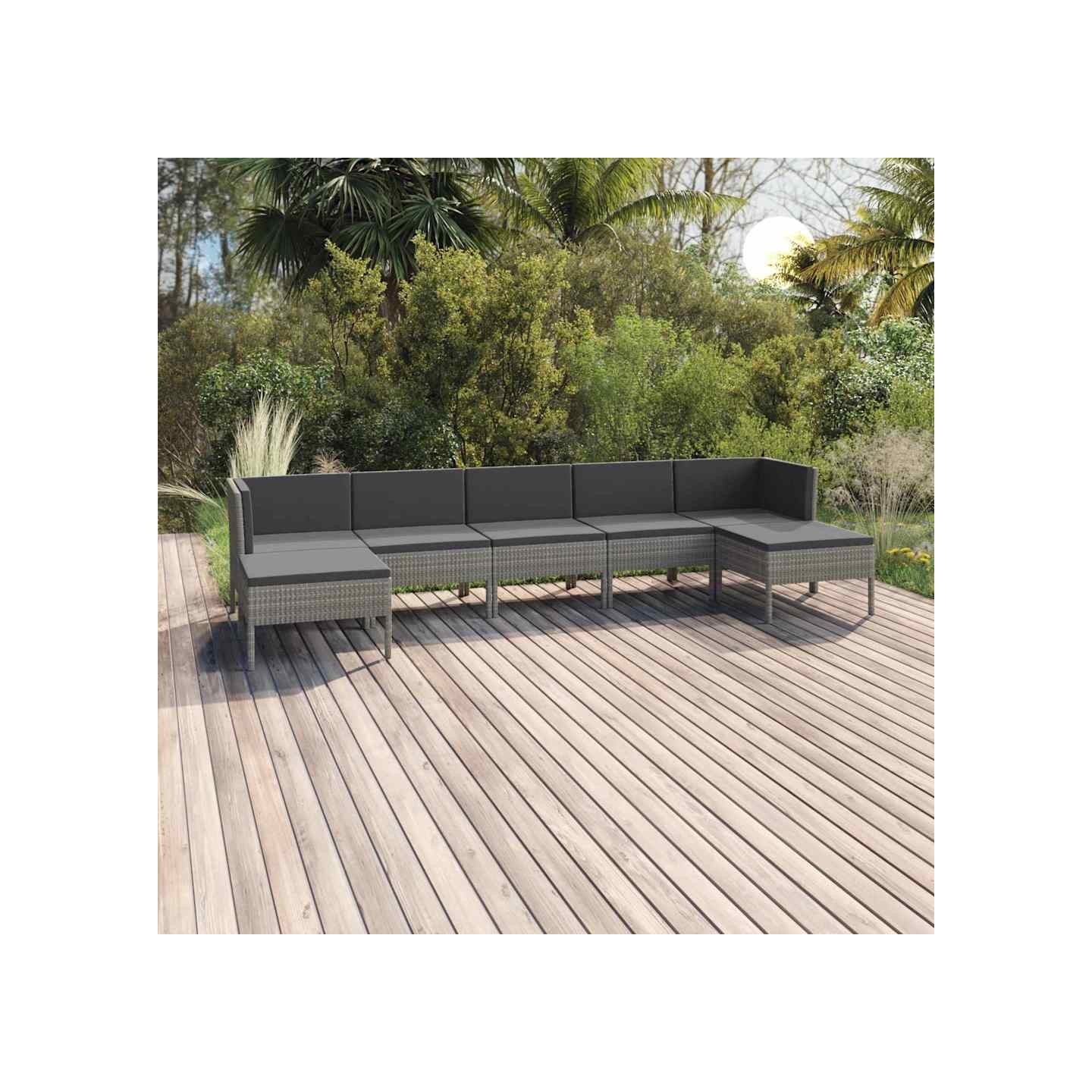 Salon de jardin 7 pcs avec coussins résine tressée gris