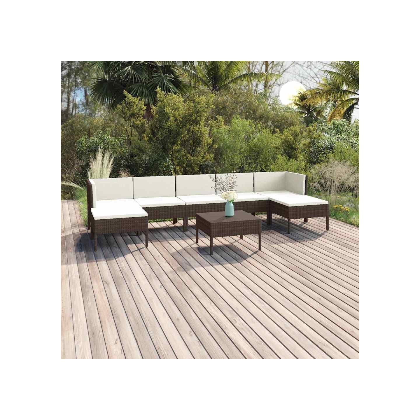 Salon de jardin 8 pcs avec coussins résine tressée marron