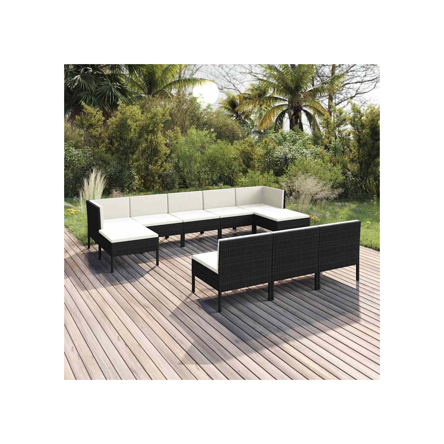 Salon de jardin 10 pcs avec coussins Résine tressée Noir