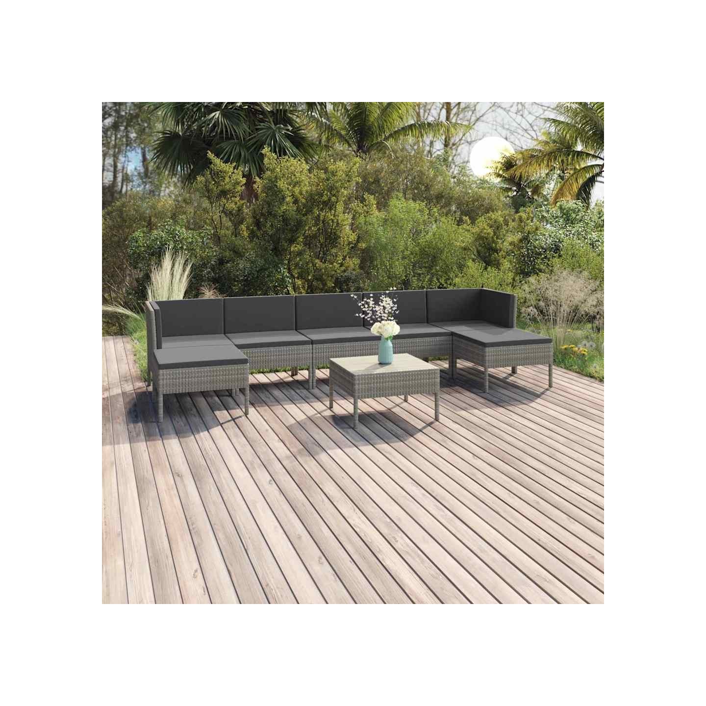 Salon de jardin 8 pcs avec coussins résine tressée gris
