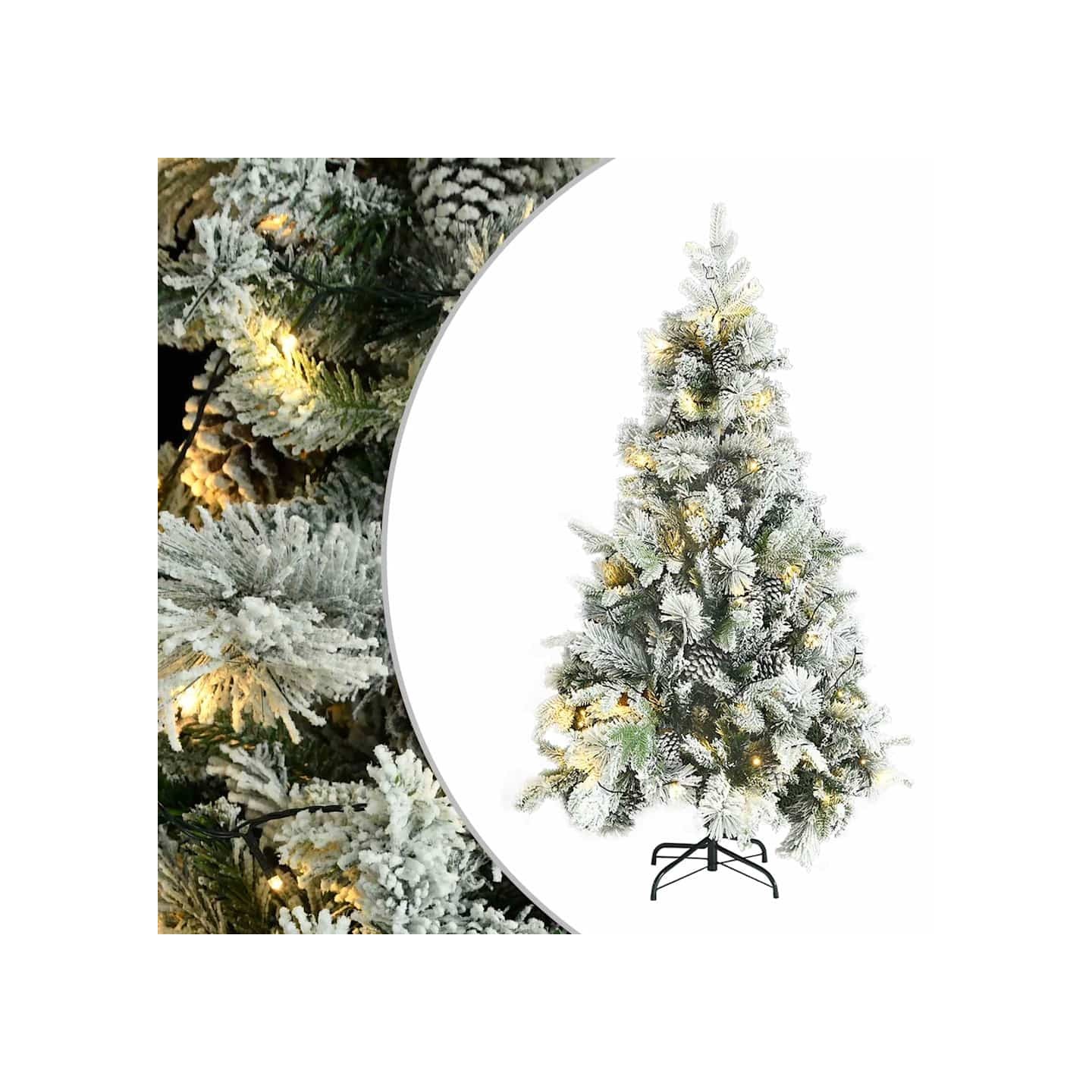 Sapin de Noël pré-éclairé avec neige floquée/cônes 195cm PVC/PE