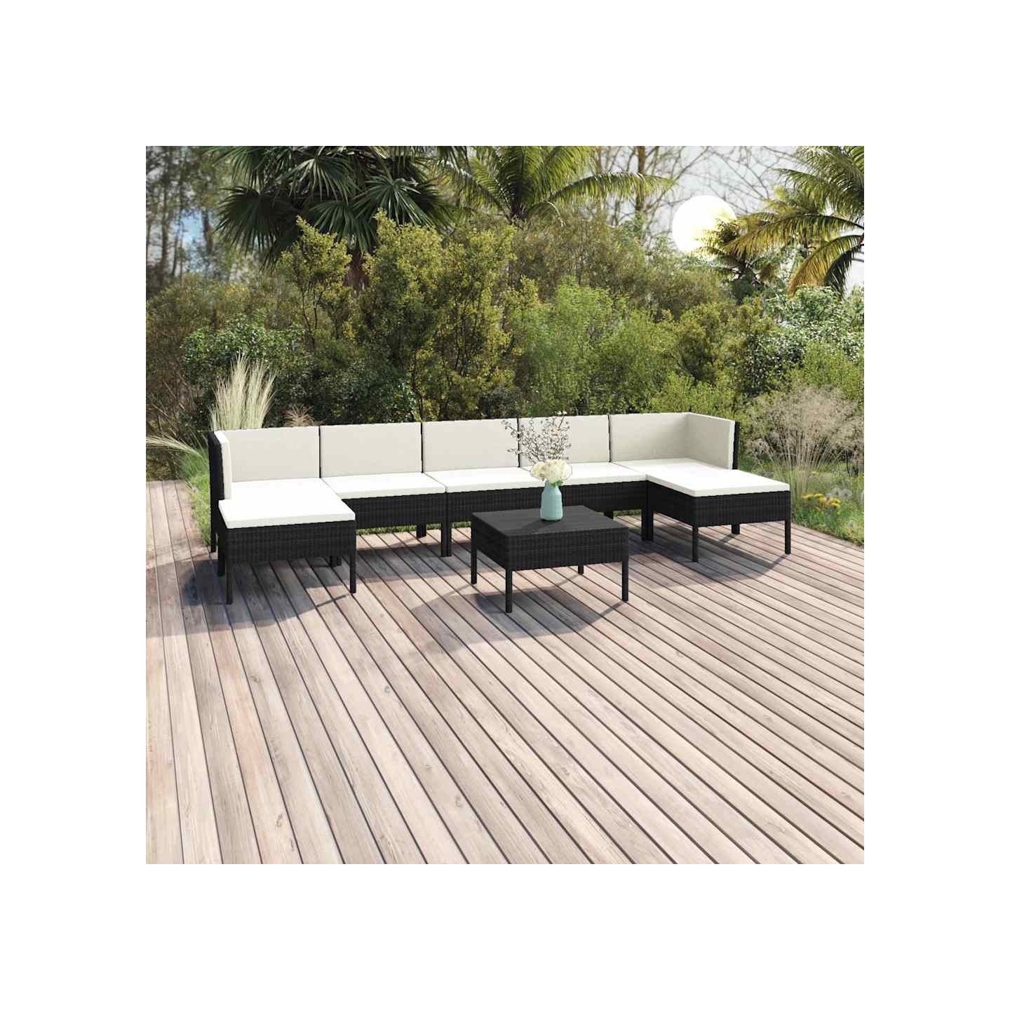 Salon de jardin 8 pcs avec coussins résine tressée noir