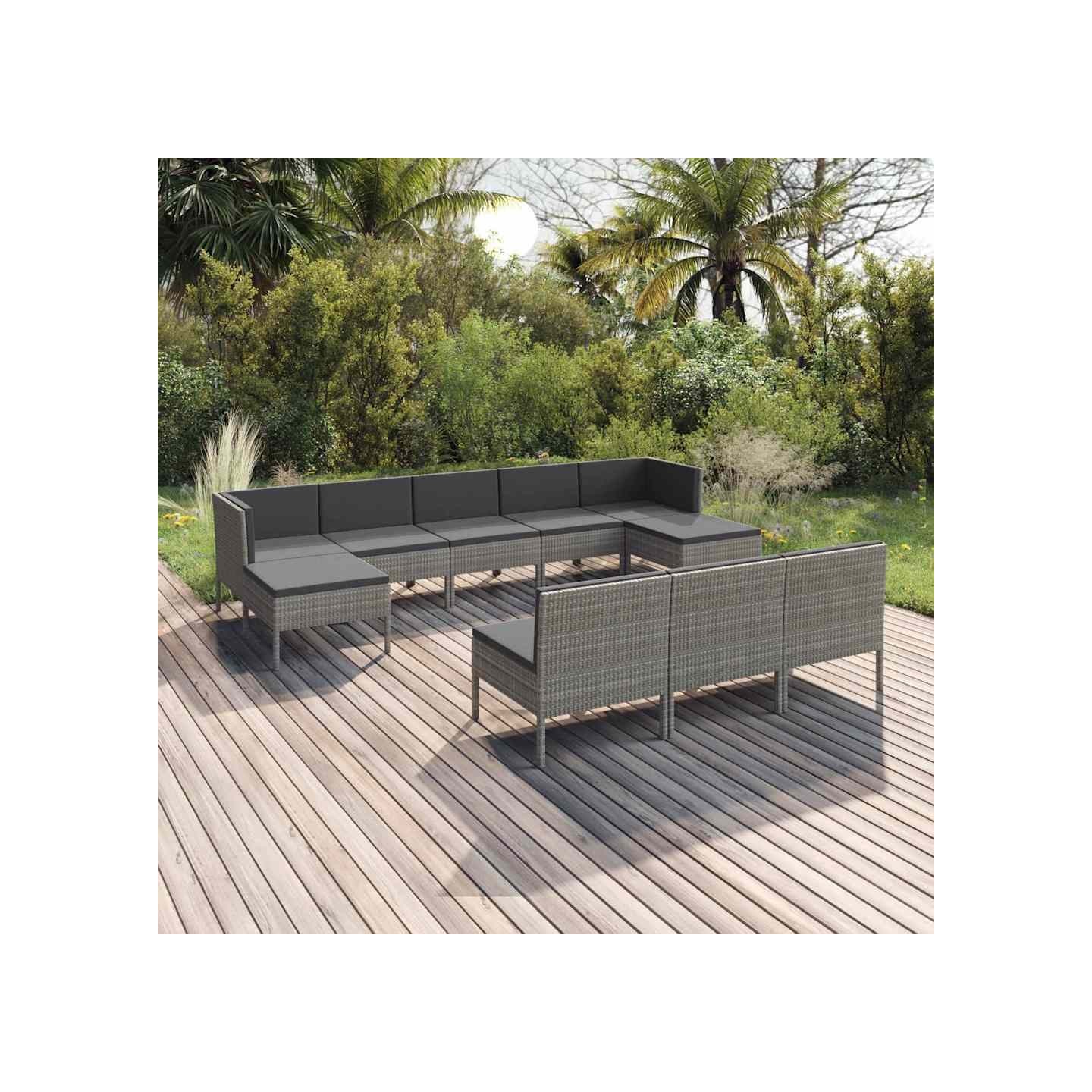Salon de jardin 10 pcs avec coussins Résine tressée Gris