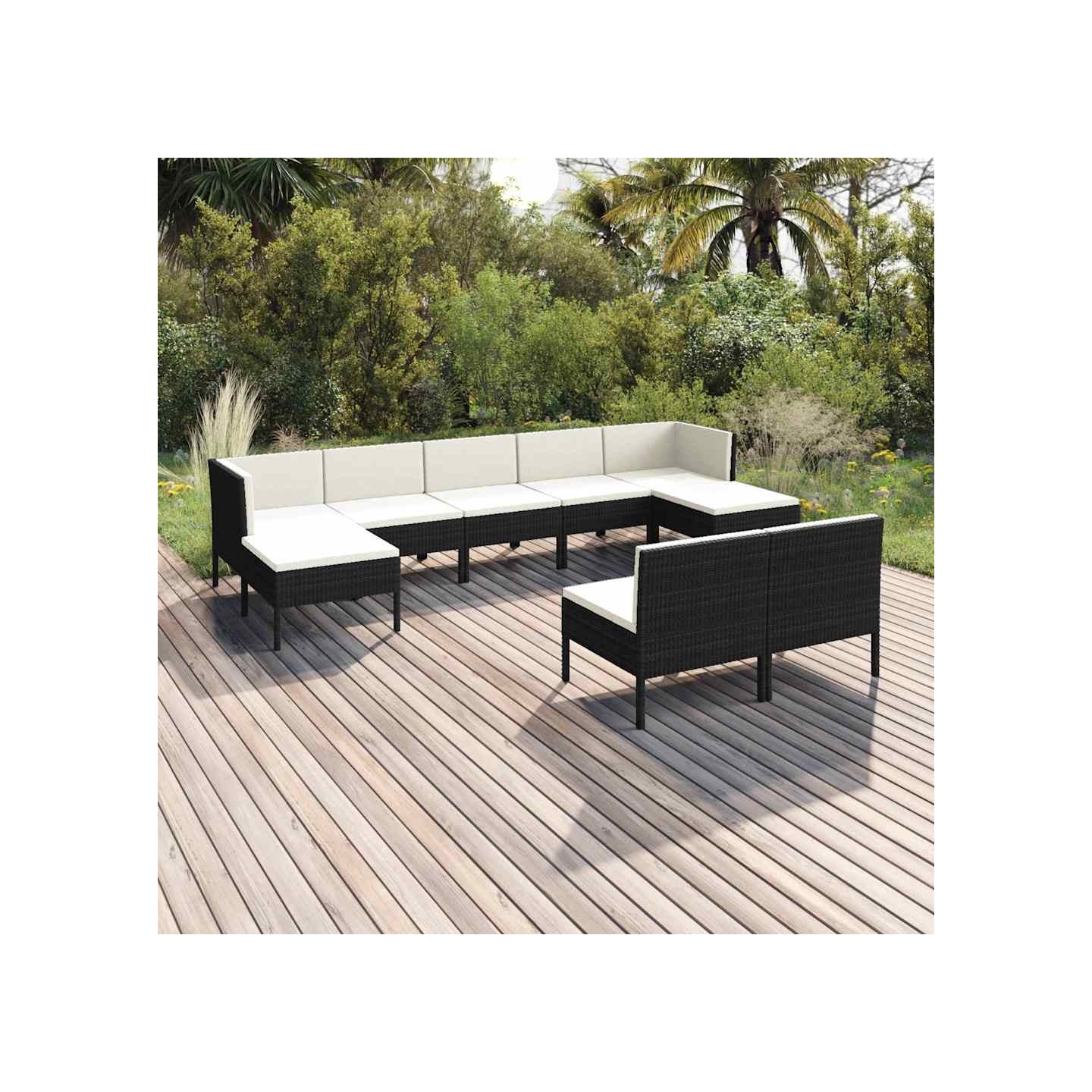 Salon de jardin 9 pcs avec coussins Résine tressée Noir