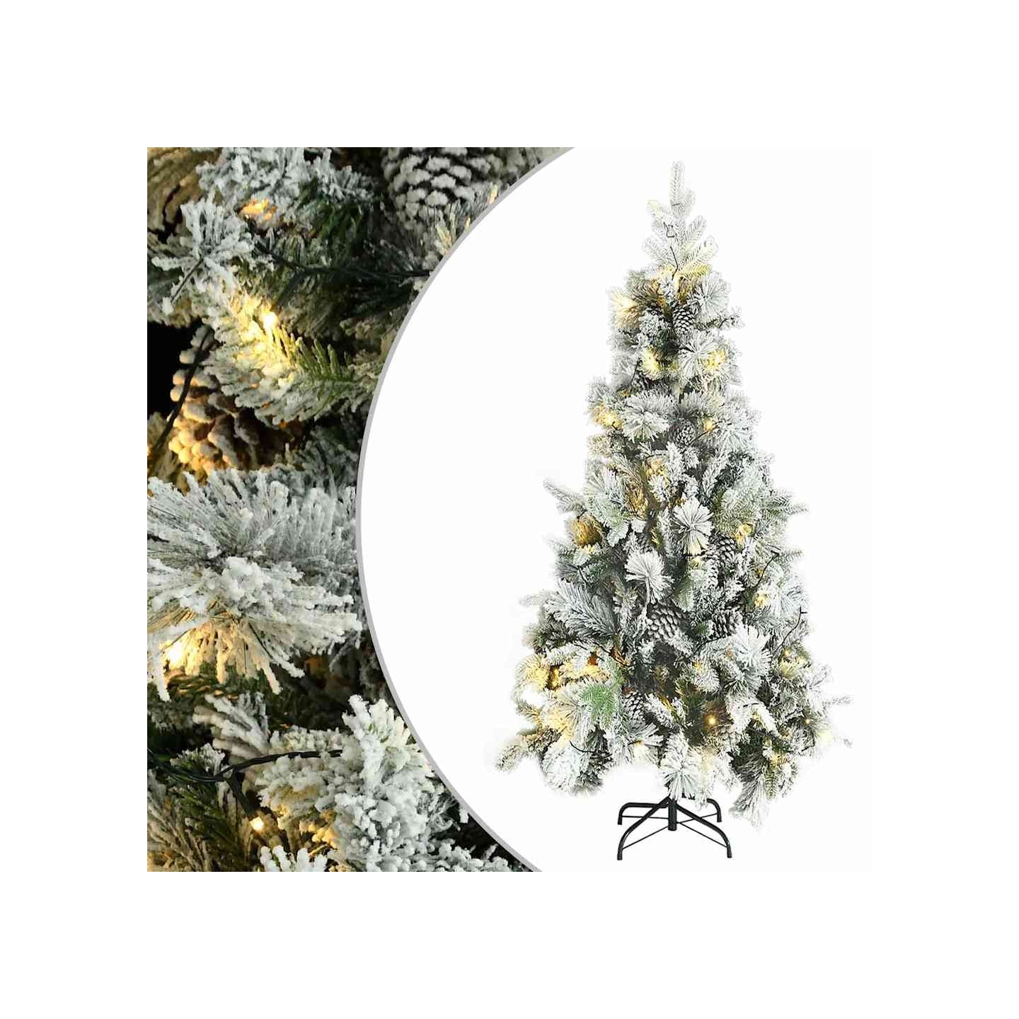 Sapin de Noël pré-éclairé avec neige floquée/cônes 225cm PVC/PE