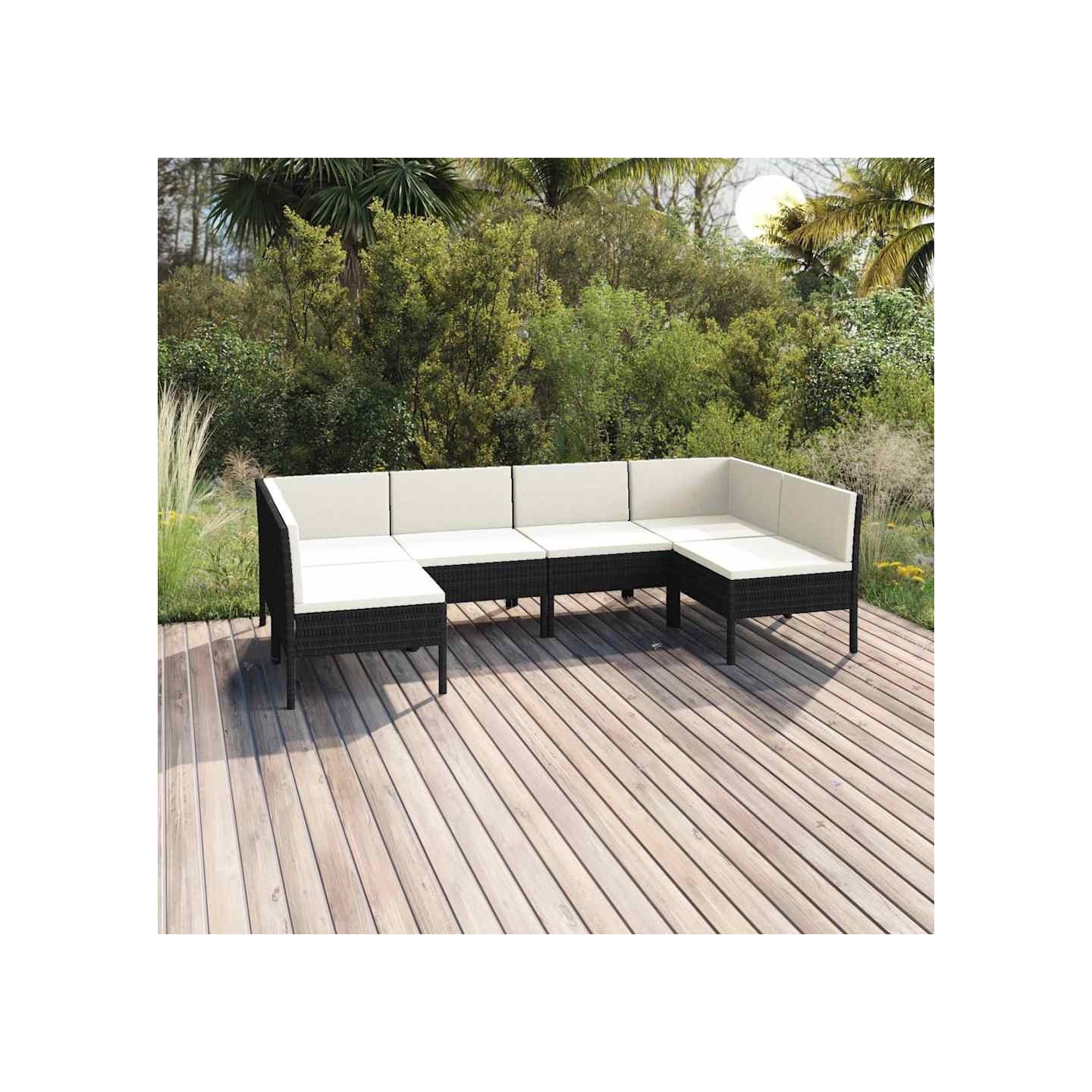Salon de jardin 6 pcs avec coussins résine tressée noir
