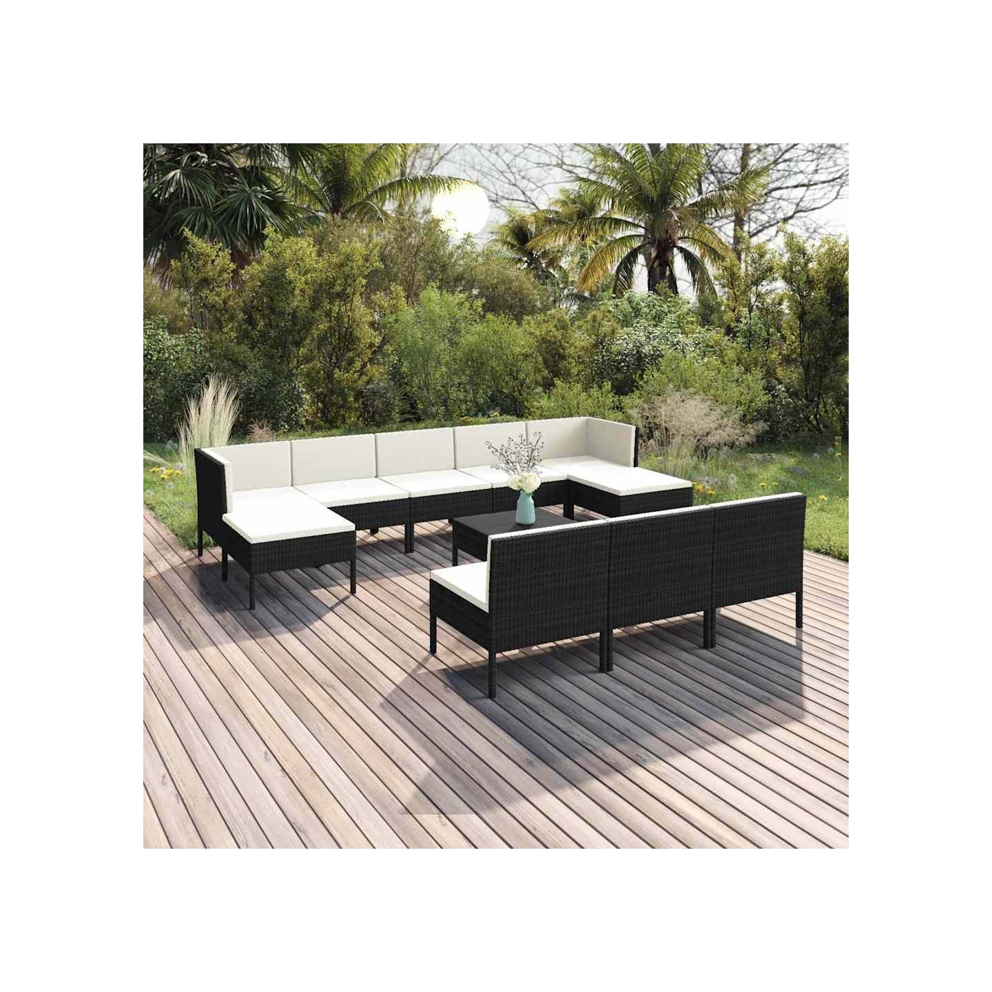 Salon de jardin 11 pcs avec coussins Résine tressée Noir