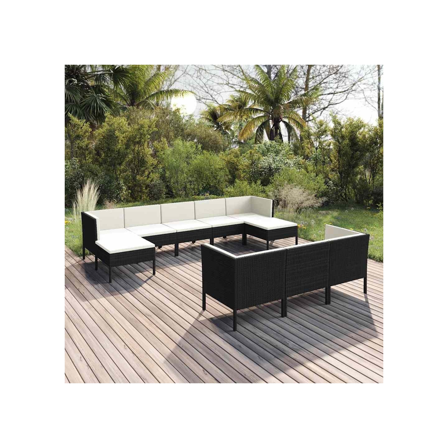 Salon de jardin 10 pcs avec coussins Résine tressée Noir