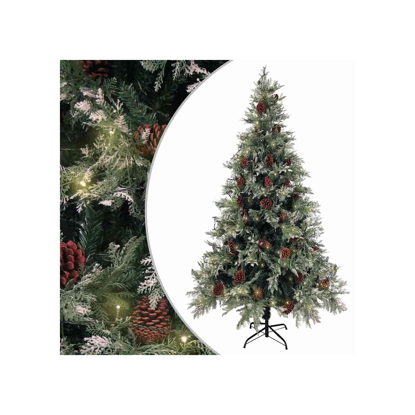 Sapin de Noël pré-éclairé pommes de pin vert blanc 195cm PVC PE